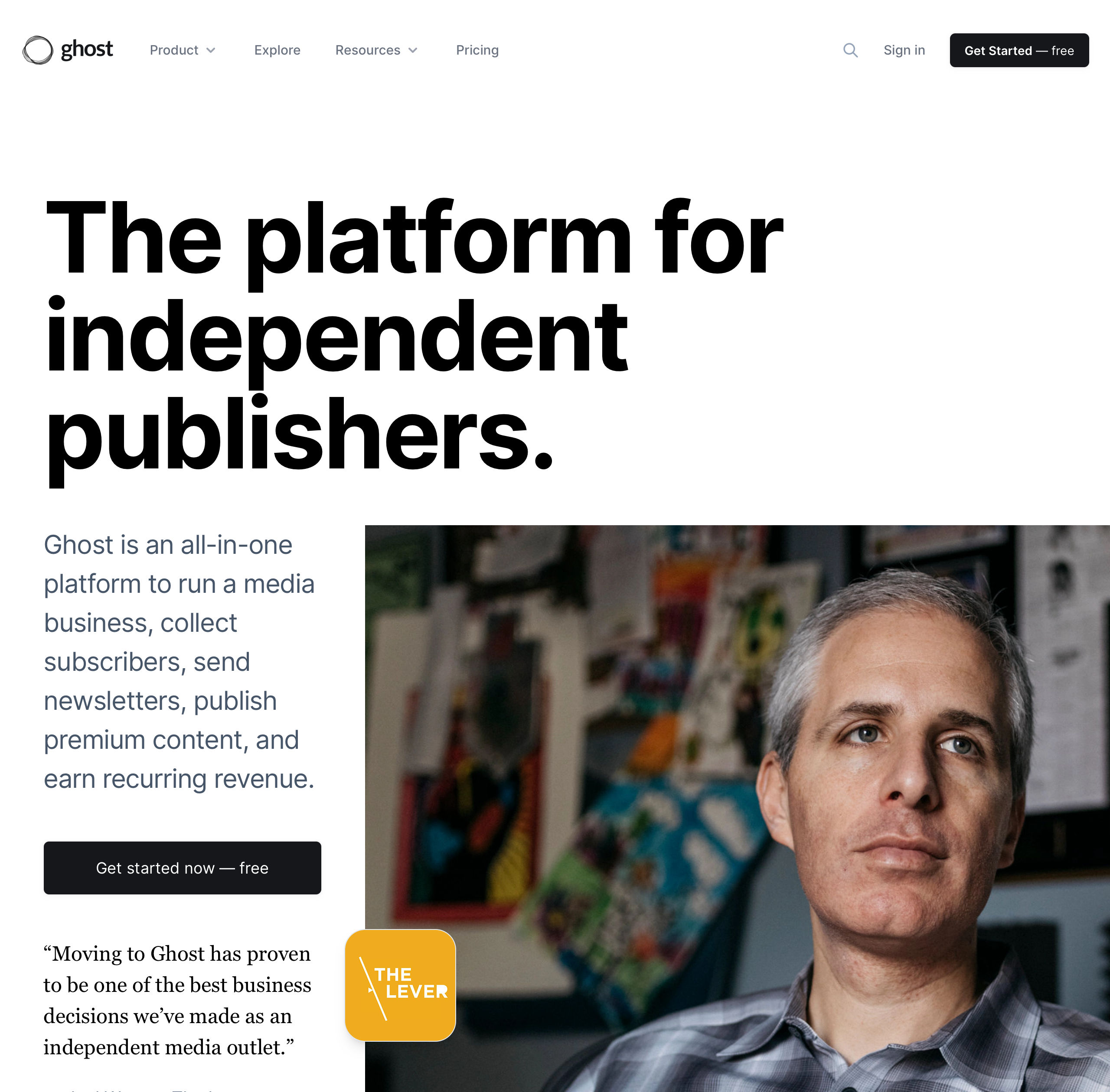 ghost publishers interface, desktop light big screenshot