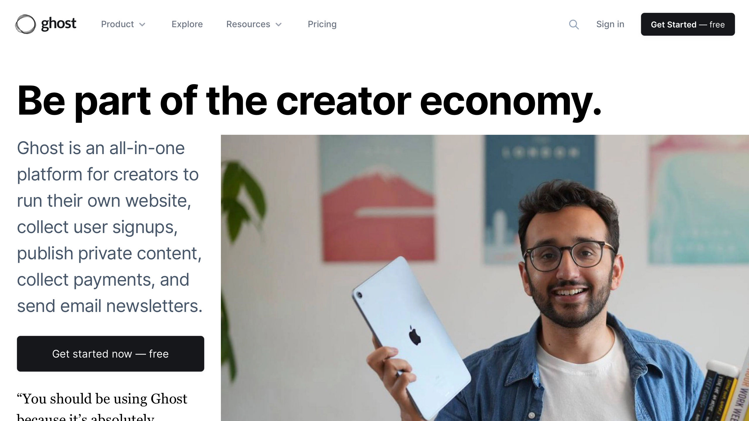 ghost creators interface, desktop light fold screenshot