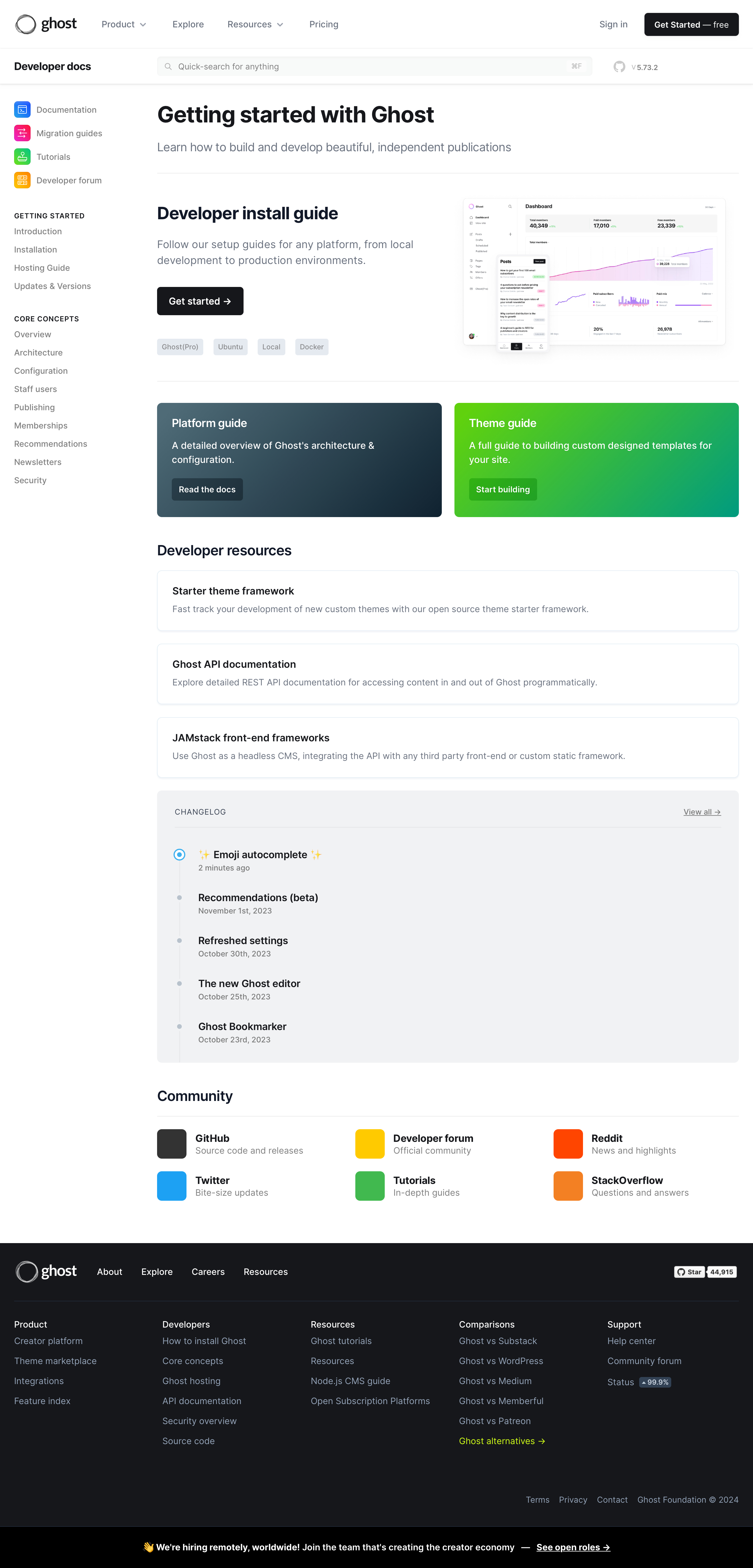 ghost docs interface, desktop light full screenshot