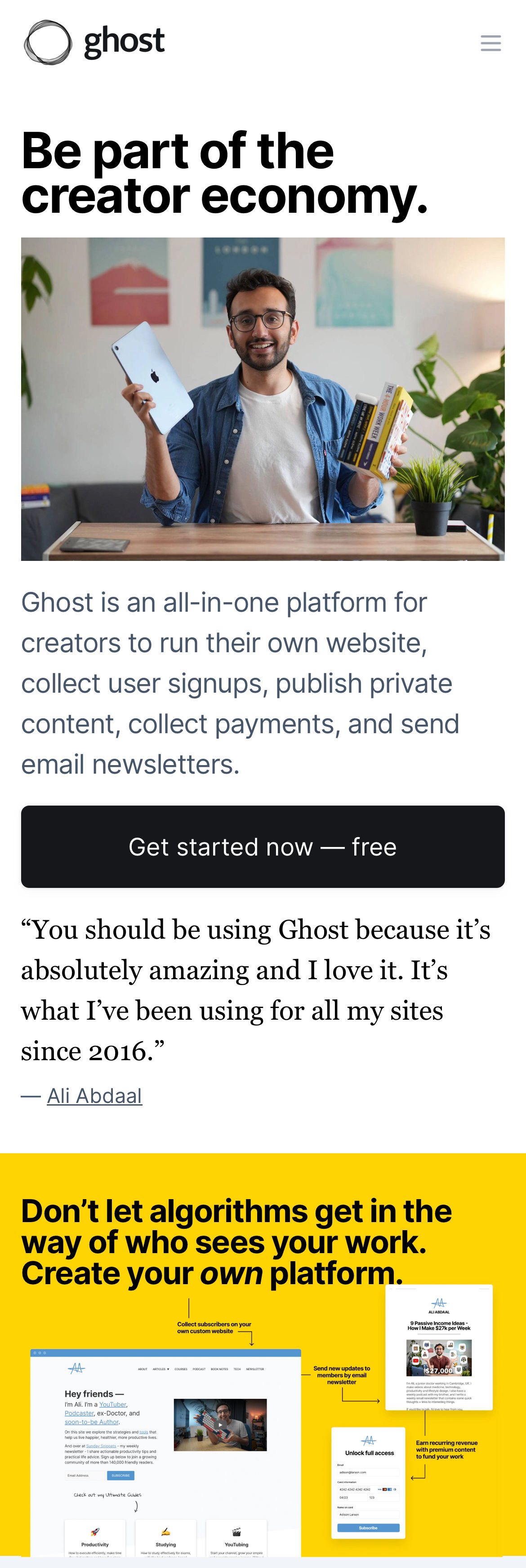 ghost creators interface, mobile light big screenshot