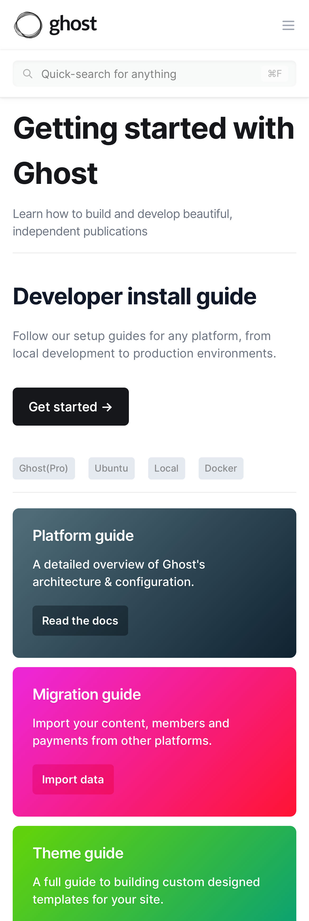 ghost docs interface, mobile light big screenshot