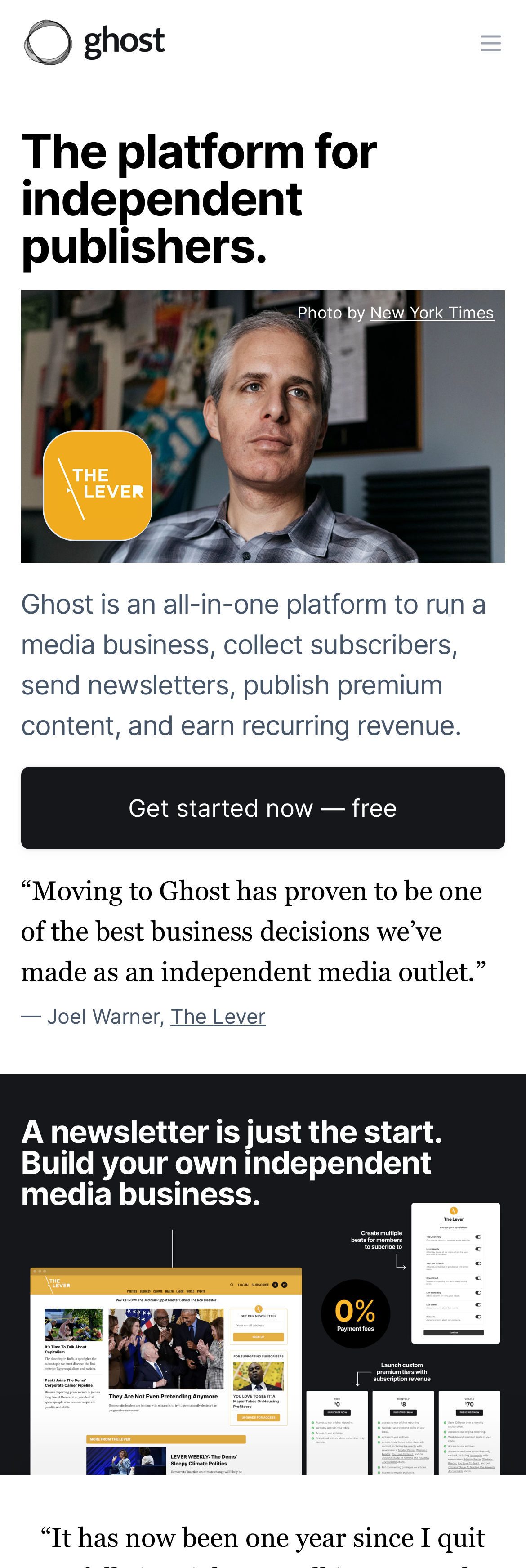 ghost publishers interface, mobile light big screenshot