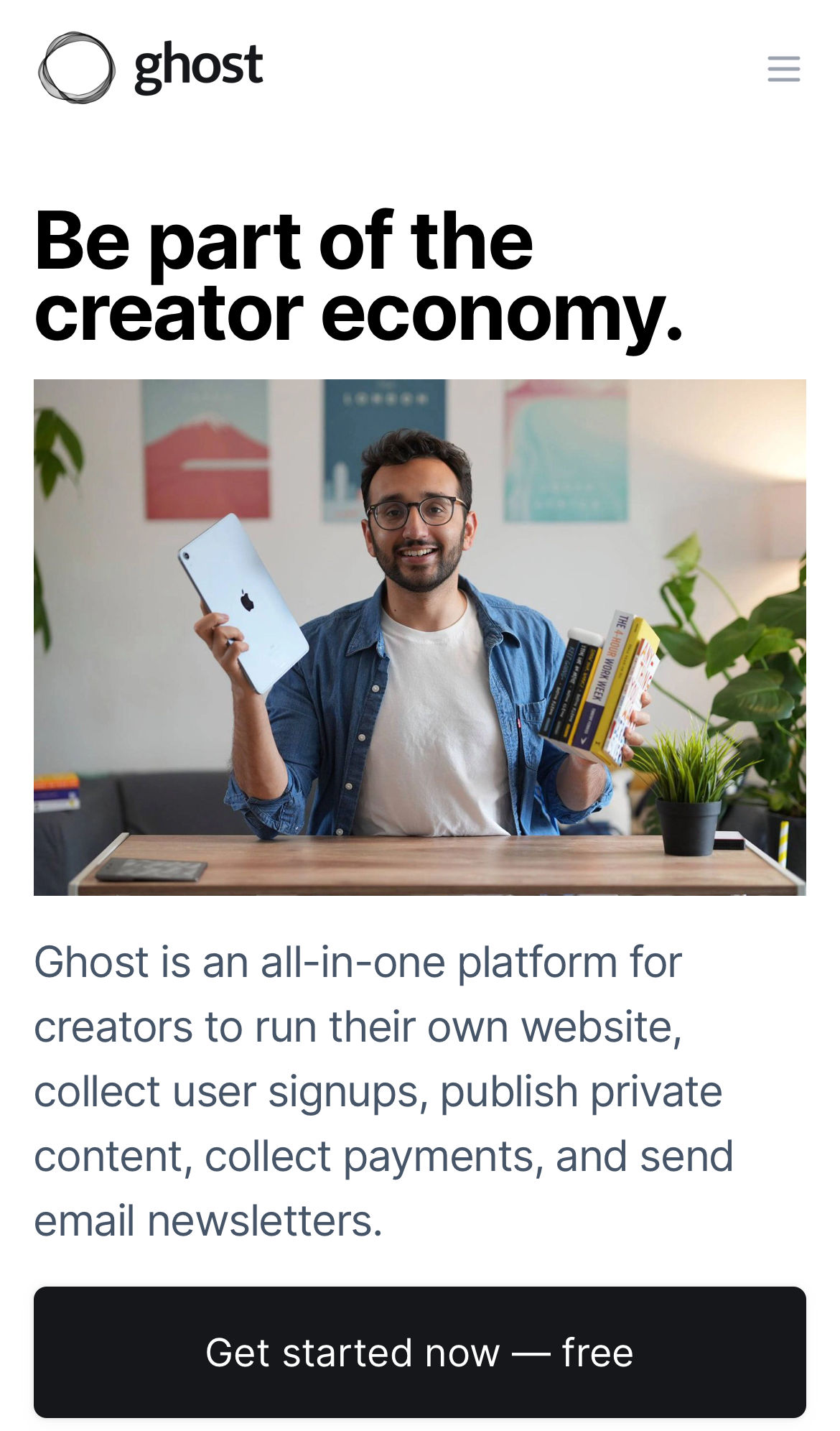 ghost creators interface, mobile light fold screenshot