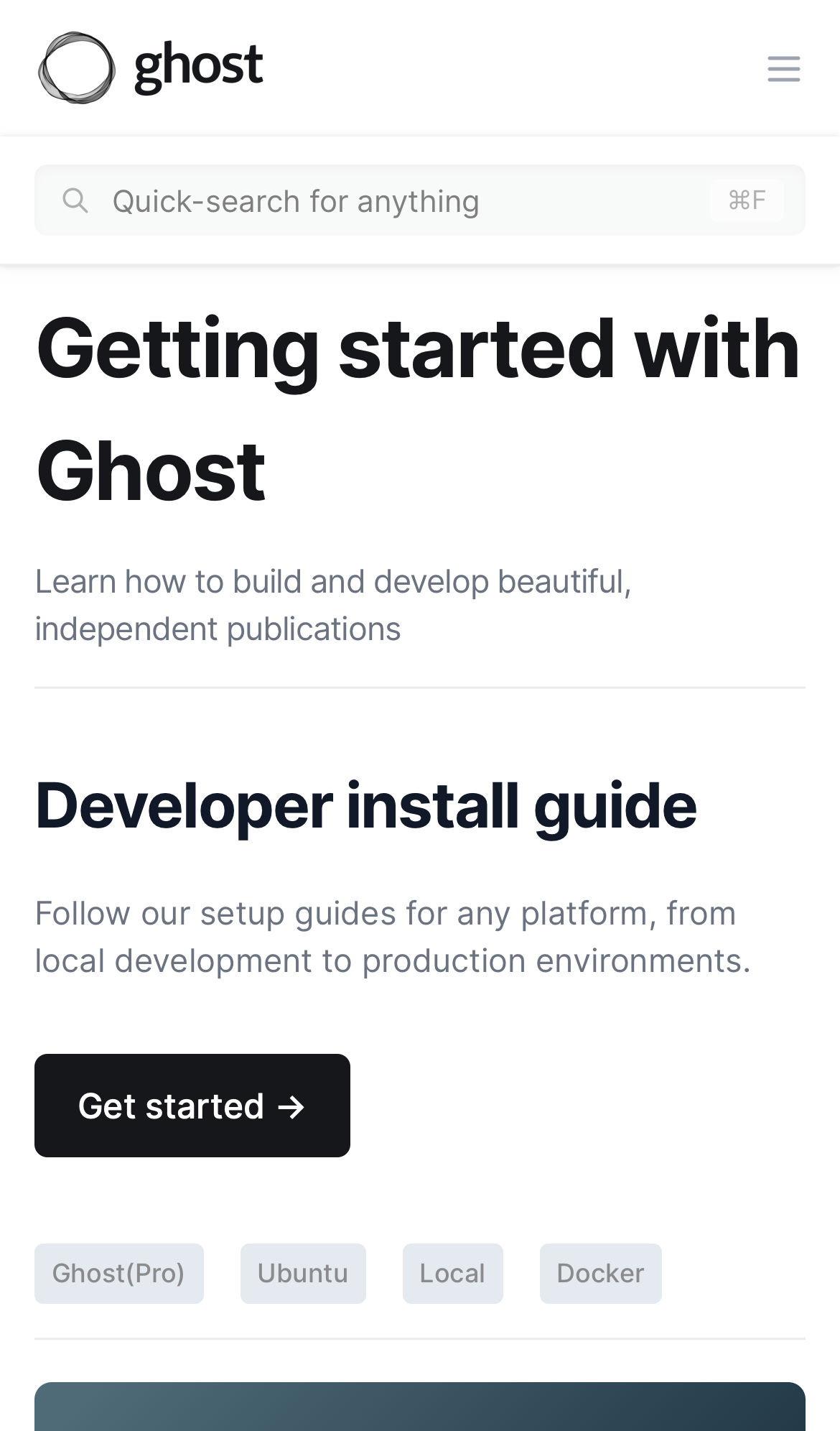 ghost docs interface, mobile light fold screenshot