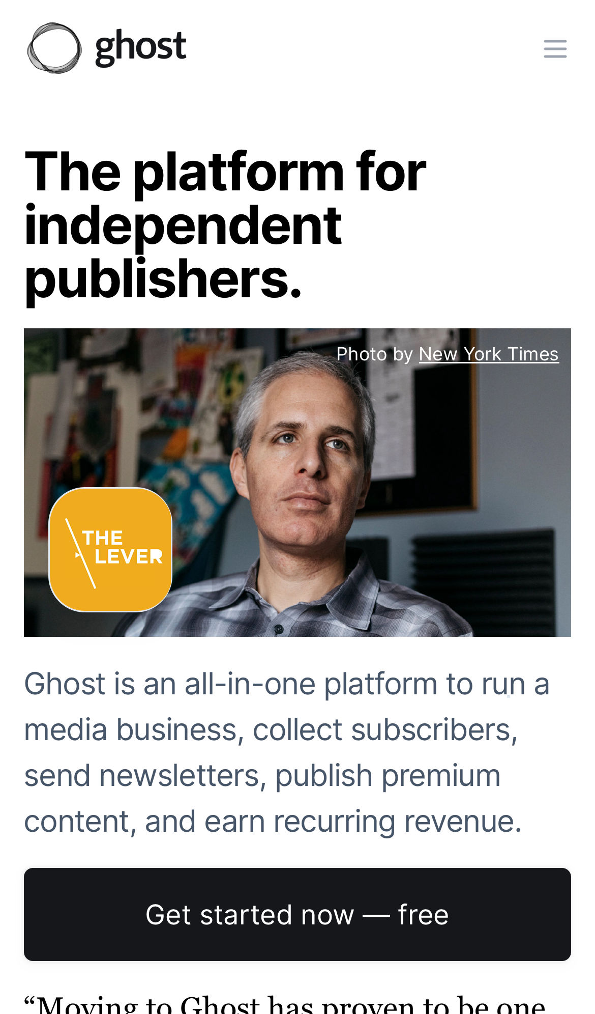 ghost publishers interface, mobile light fold screenshot