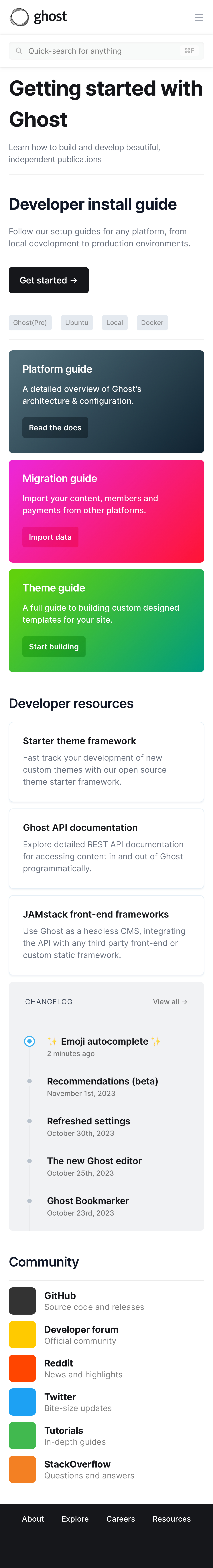 ghost docs interface, mobile light full screenshot