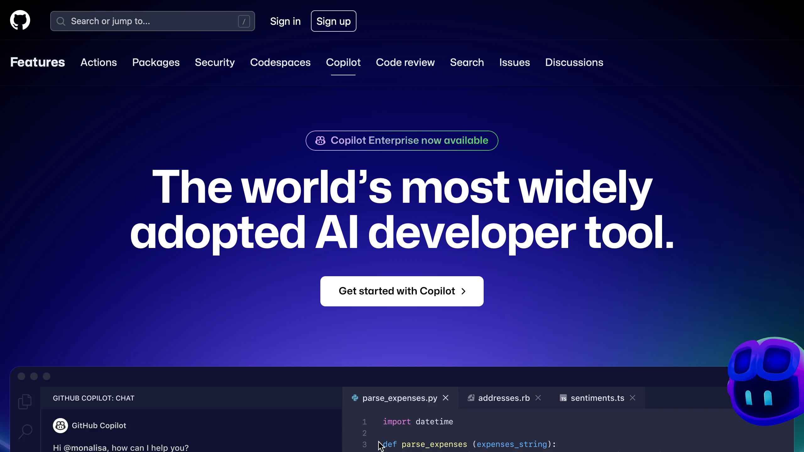 github copilot interface, desktop dark stack screenshot