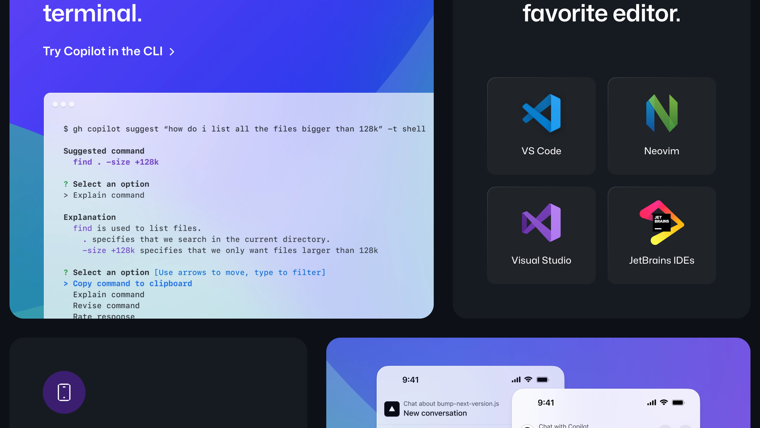 github copilot interface, desktop dark stack screenshot
