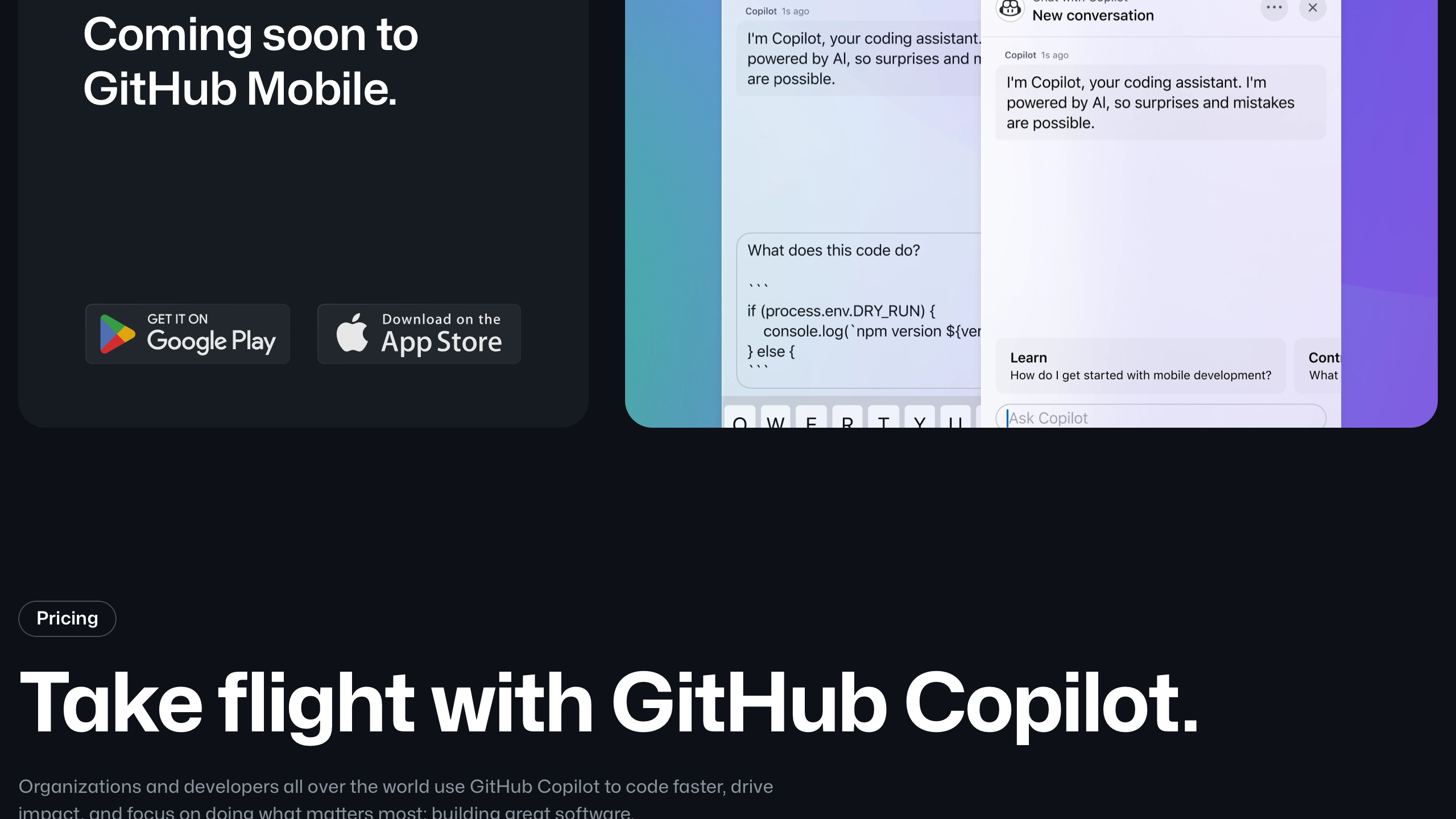 github copilot interface, desktop dark stack screenshot