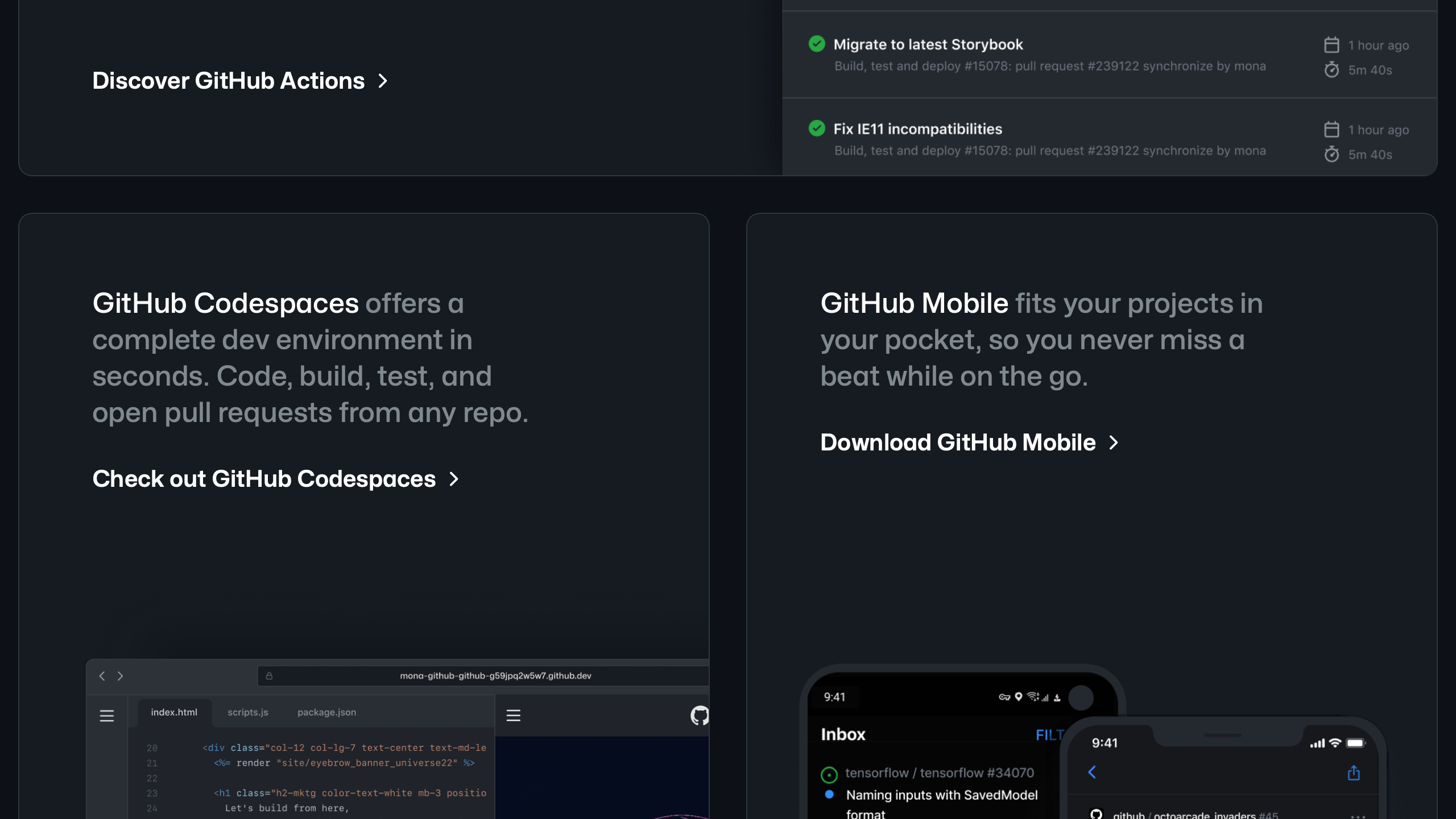 github landing interface, desktop dark stack screenshot
