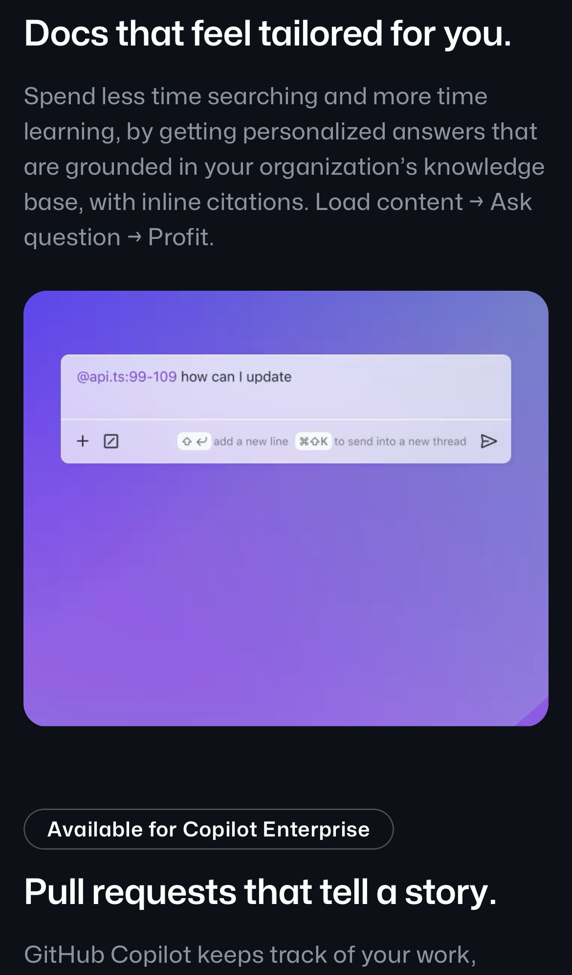 github copilot interface, mobile light stack screenshot