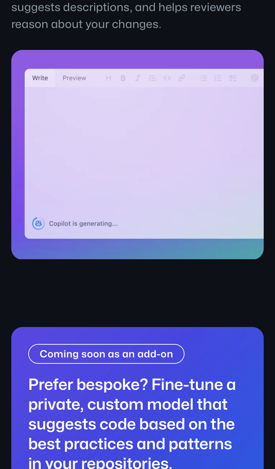 github copilot interface, mobile light stack screenshot