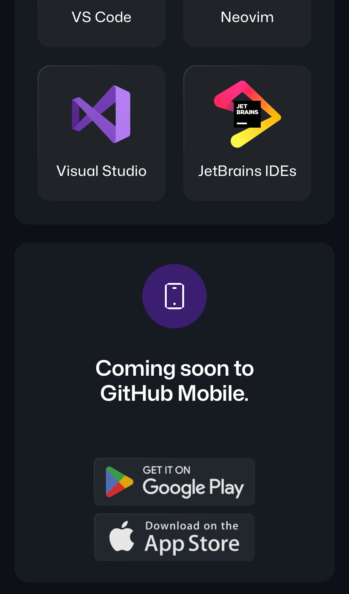 github copilot interface, mobile light stack screenshot
