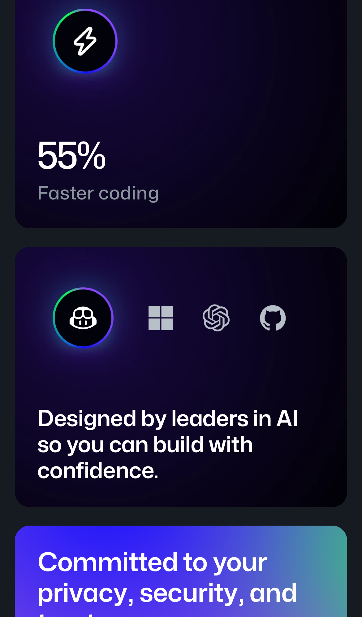 github copilot interface, mobile light stack screenshot