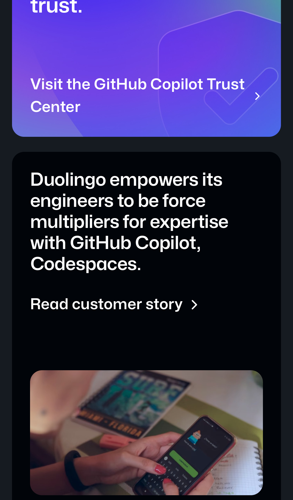 github copilot interface, mobile light stack screenshot