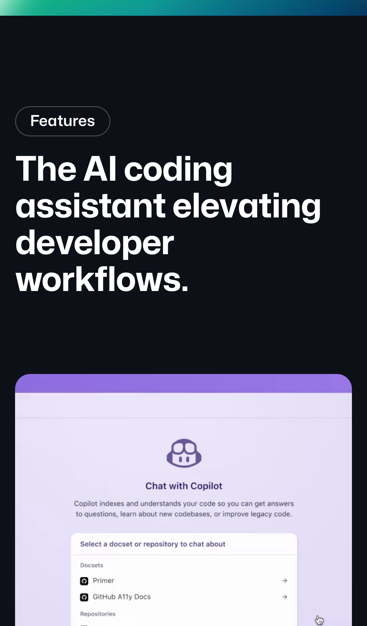 github copilot interface, mobile light stack screenshot