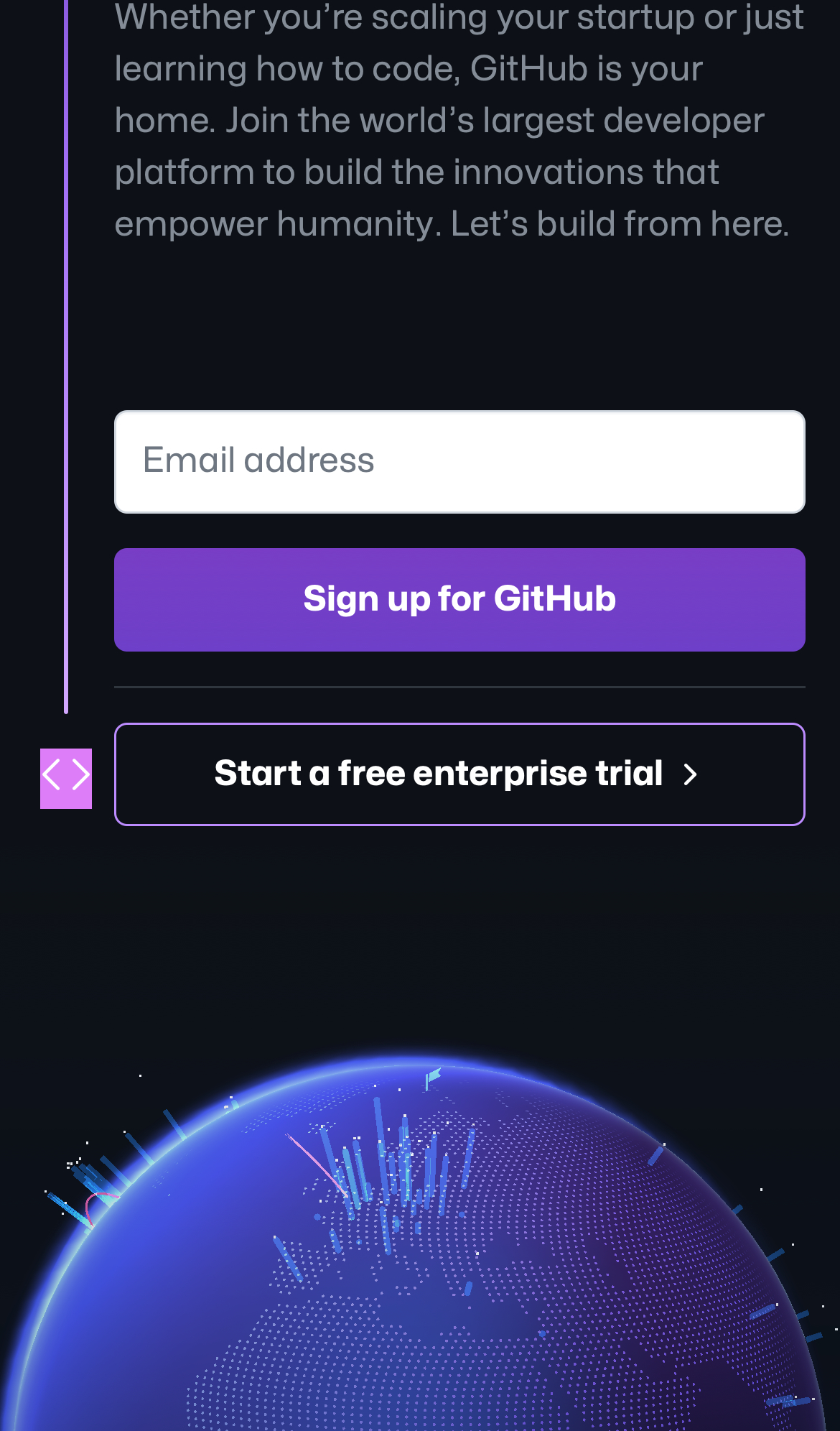 github landing interface, mobile light stack screenshot