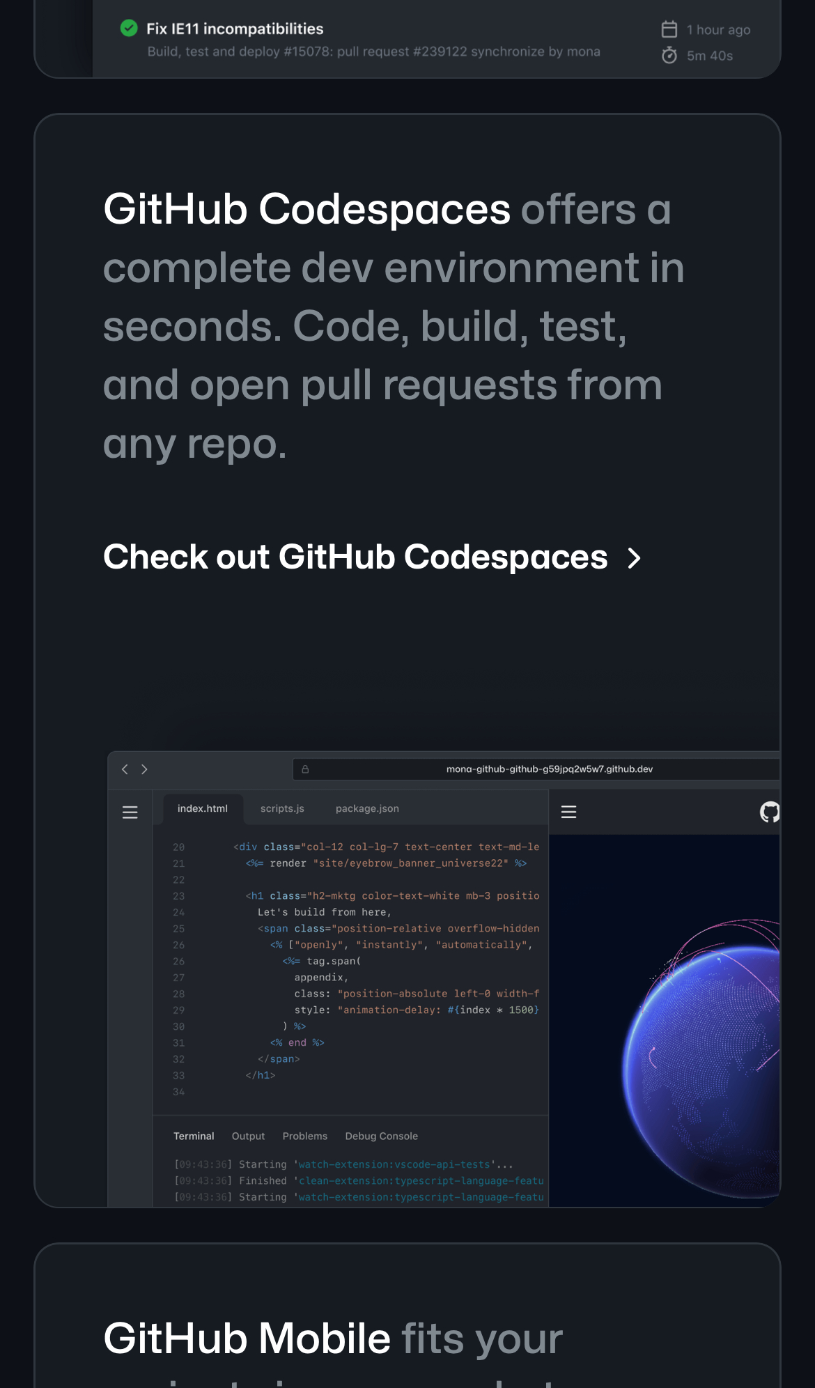 github landing interface, mobile light stack screenshot