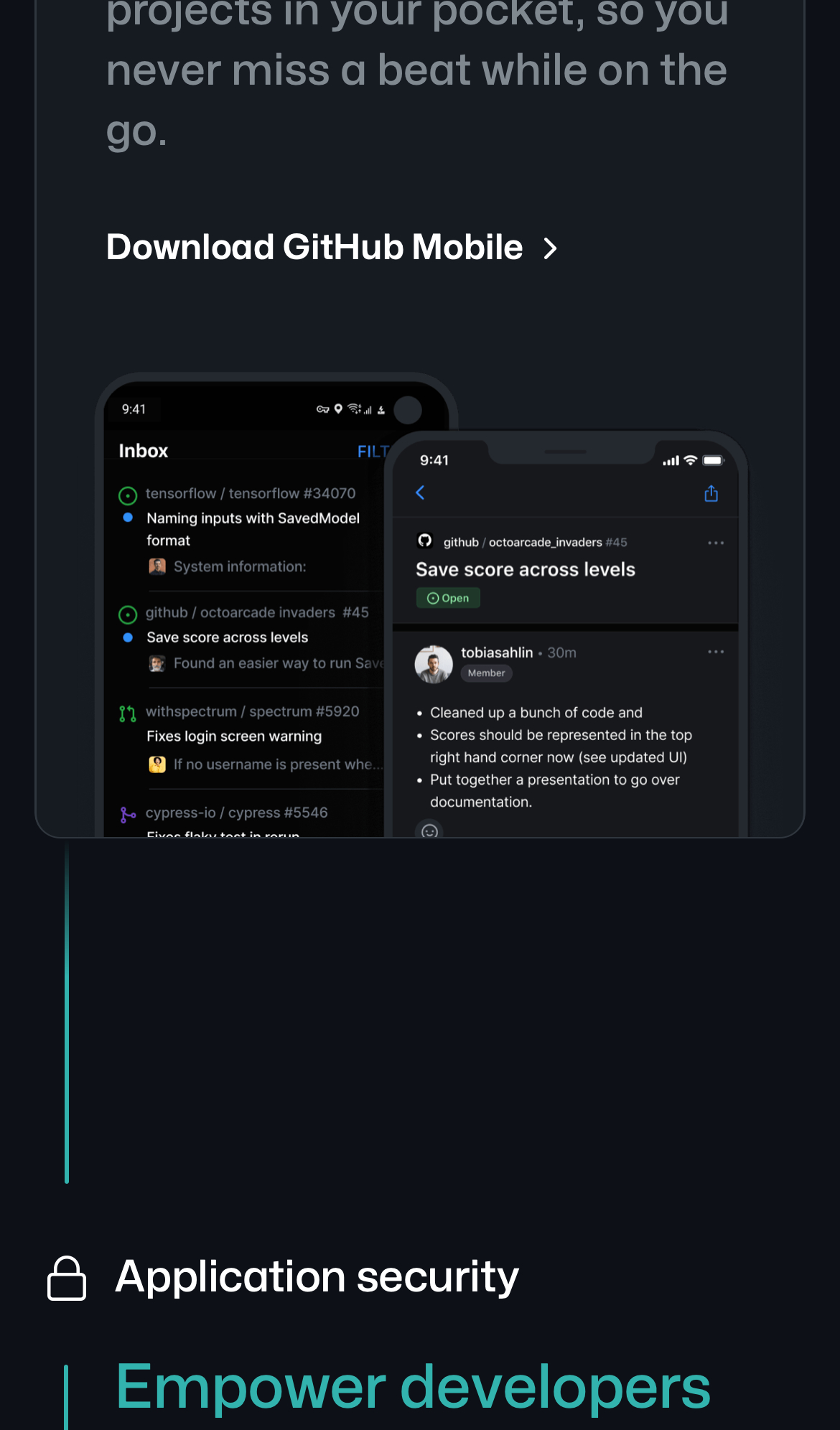 github landing interface, mobile light stack screenshot