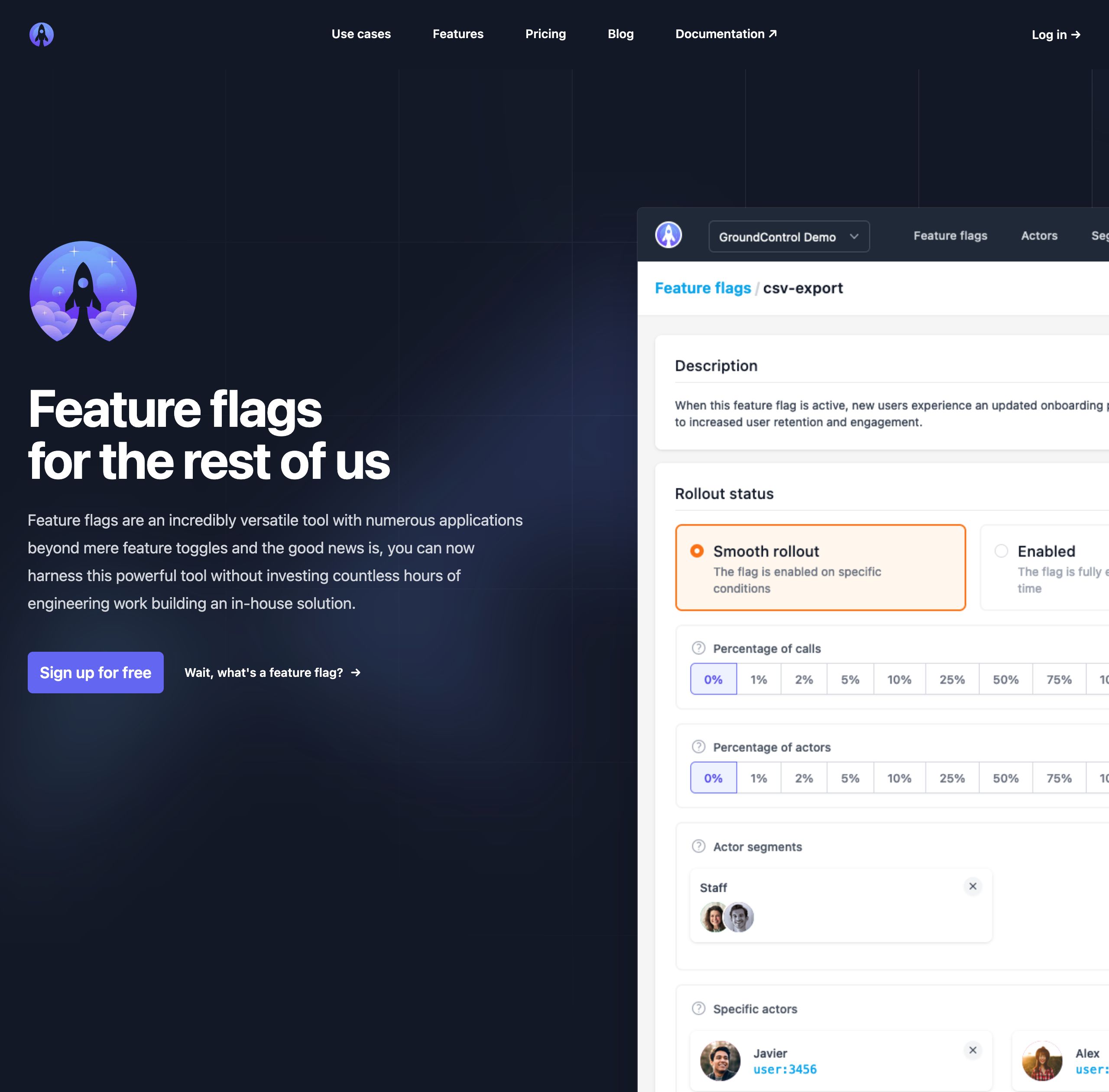 groundcontrol landing interface, desktop dark big screenshot
