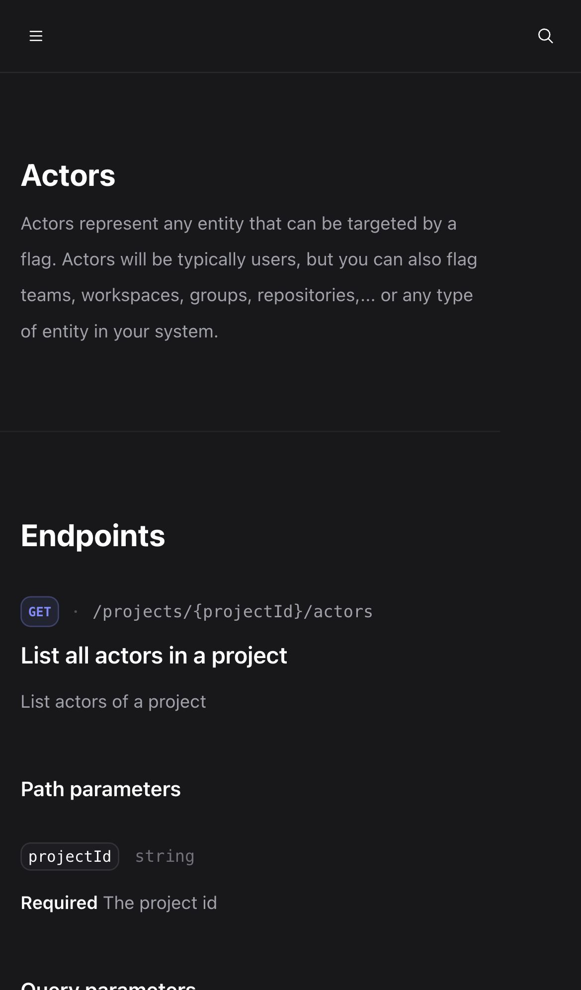 groundcontrol docs actors interface, mobile dark fold screenshot