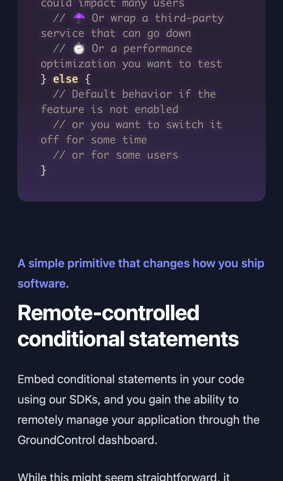 groundcontrol landing interface, mobile dark stack screenshot