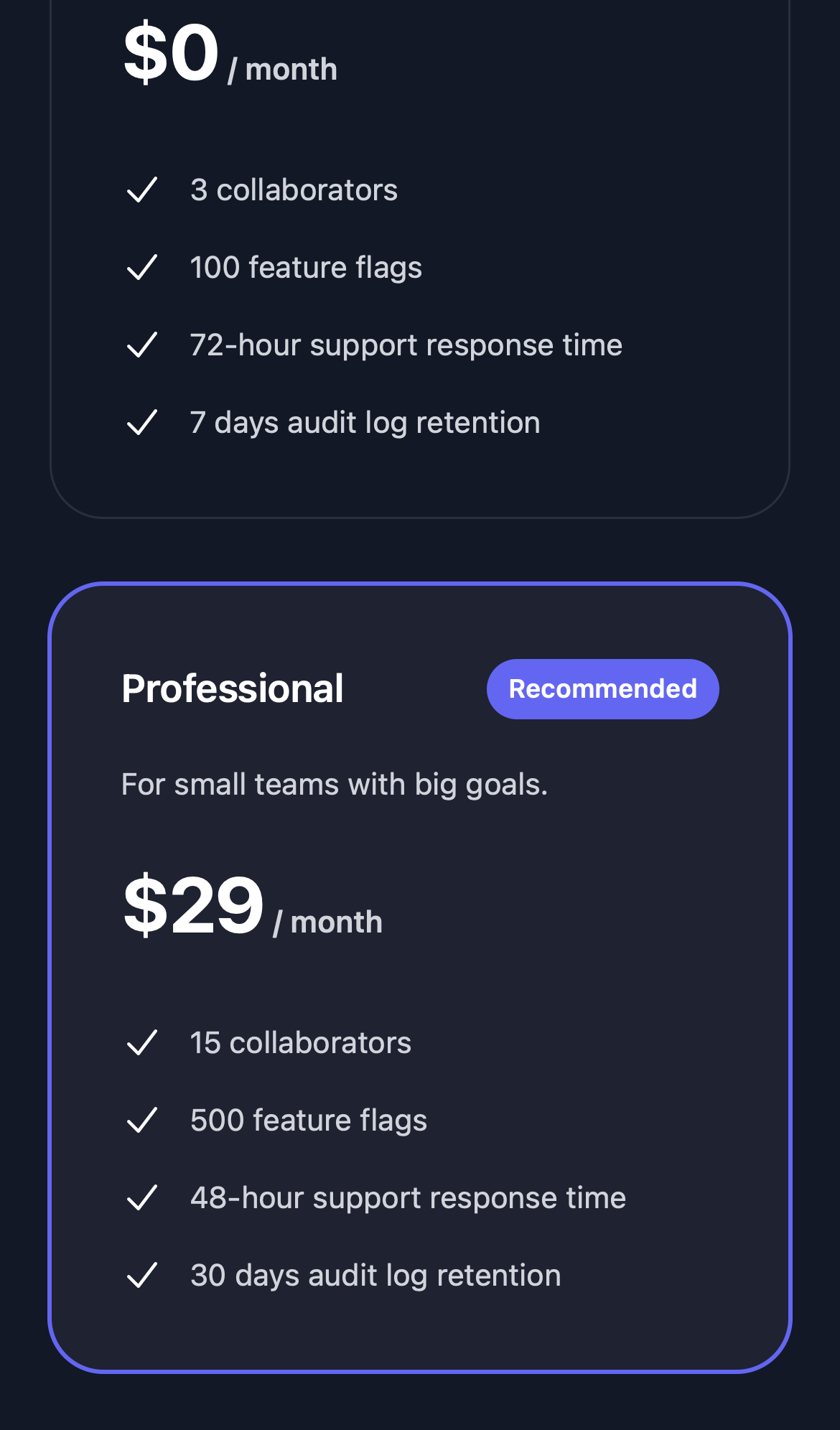 groundcontrol pricing interface, mobile dark stack screenshot