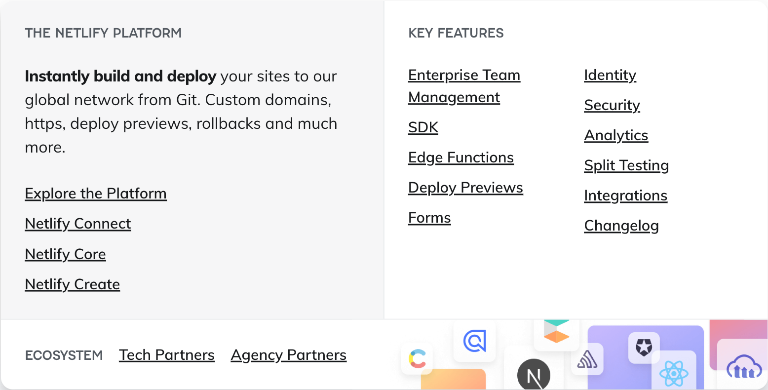 netlify landing interface, desktop light component screenshot