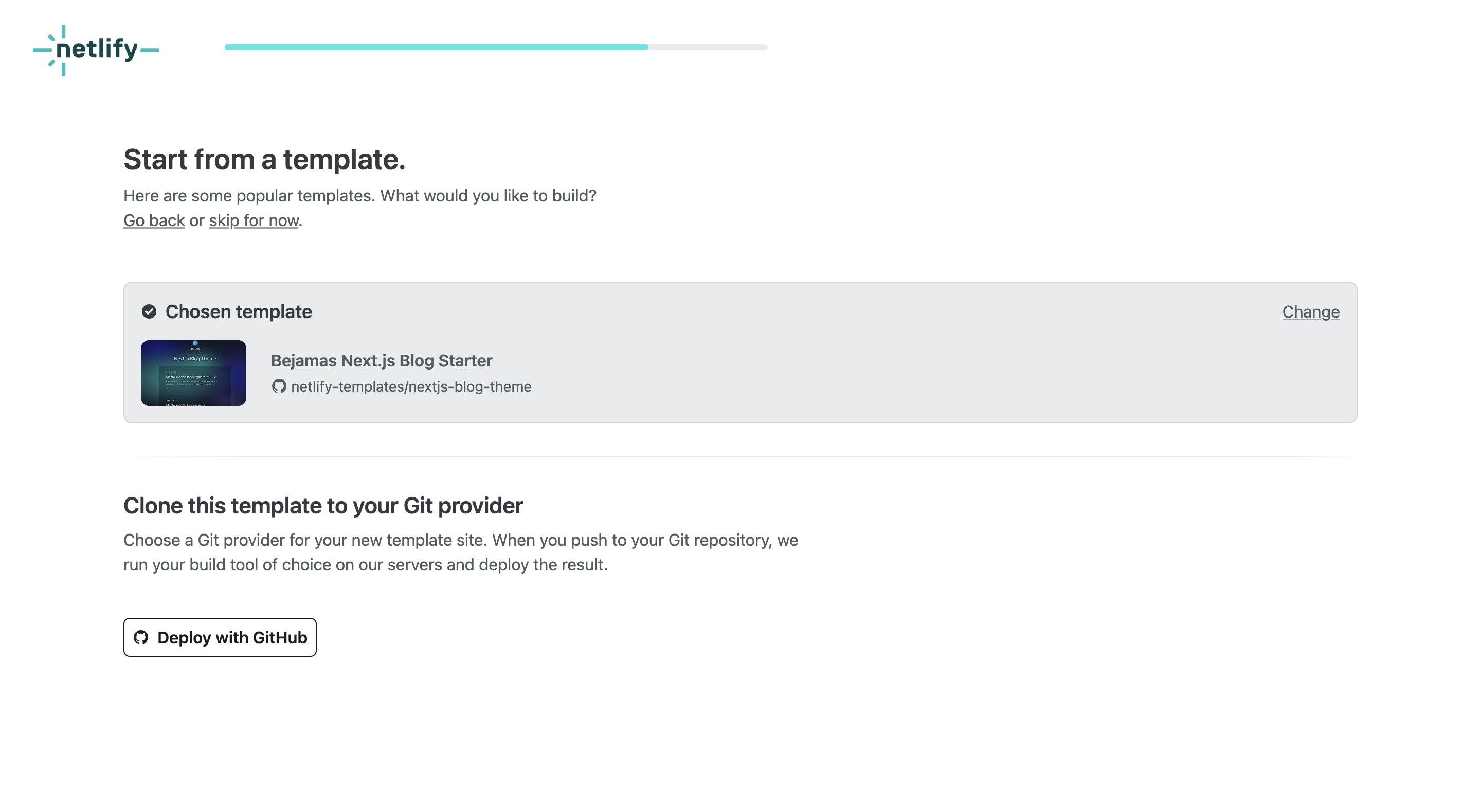 netlify chosen template interface, desktop null fold screenshot