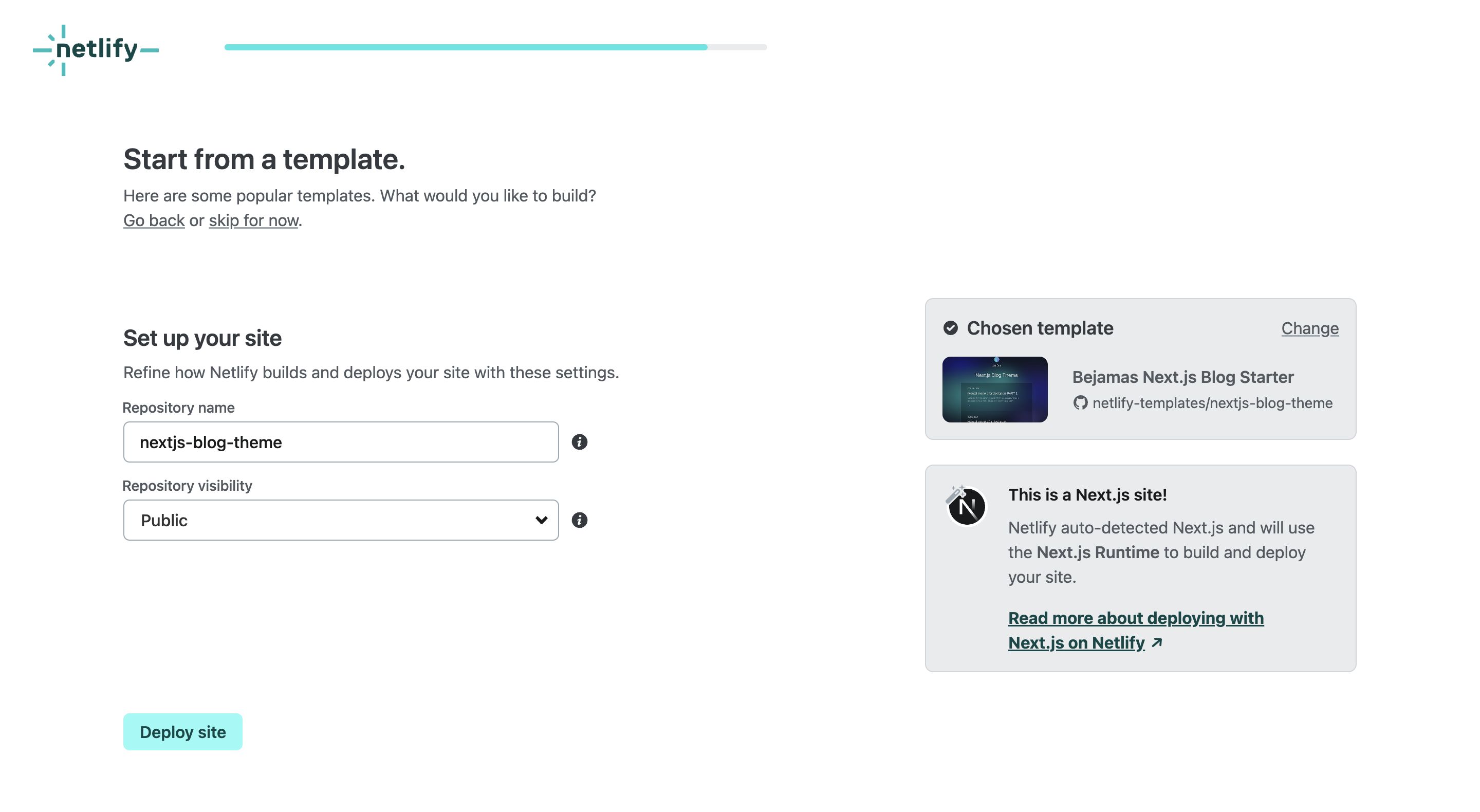 netlify chosen template settings interface, desktop null fold screenshot