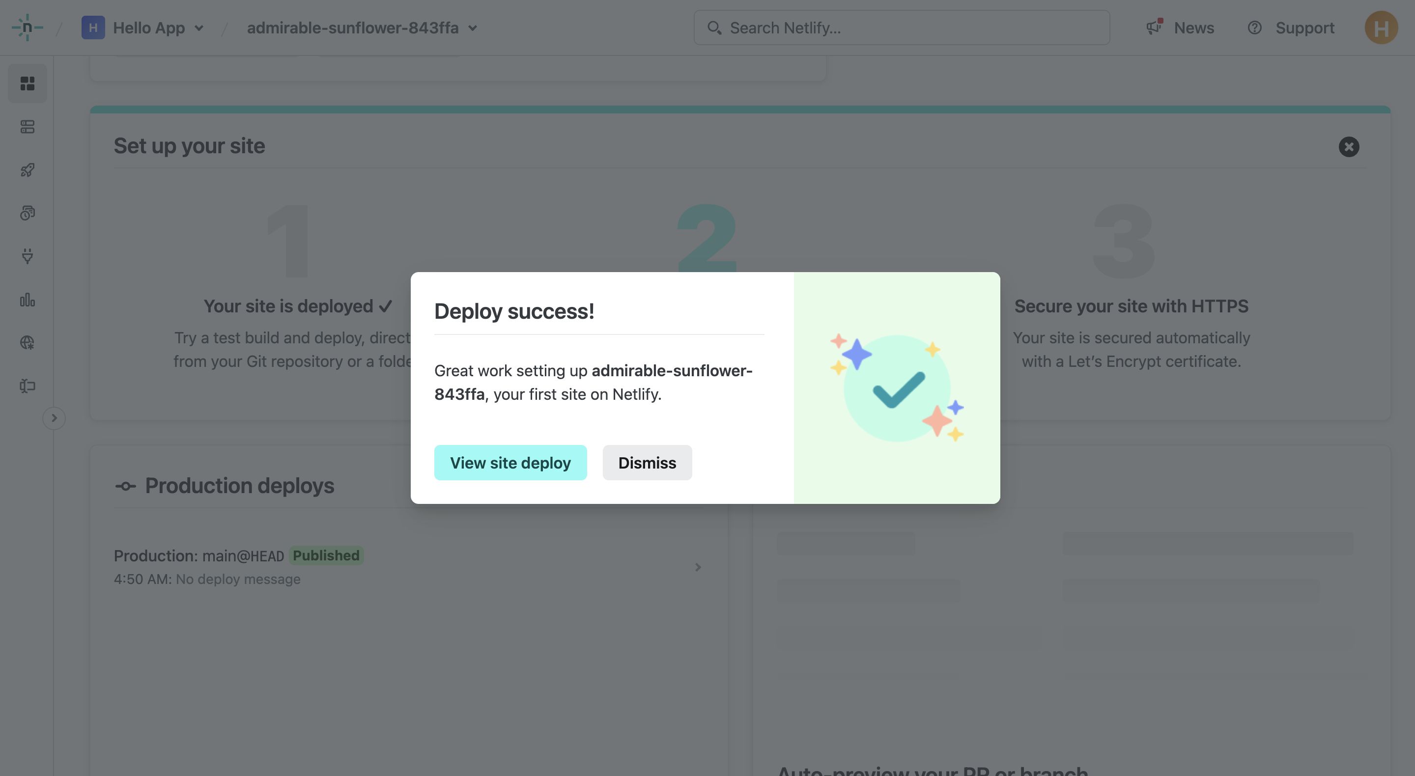 netlify deploy config success interface, desktop null fold screenshot