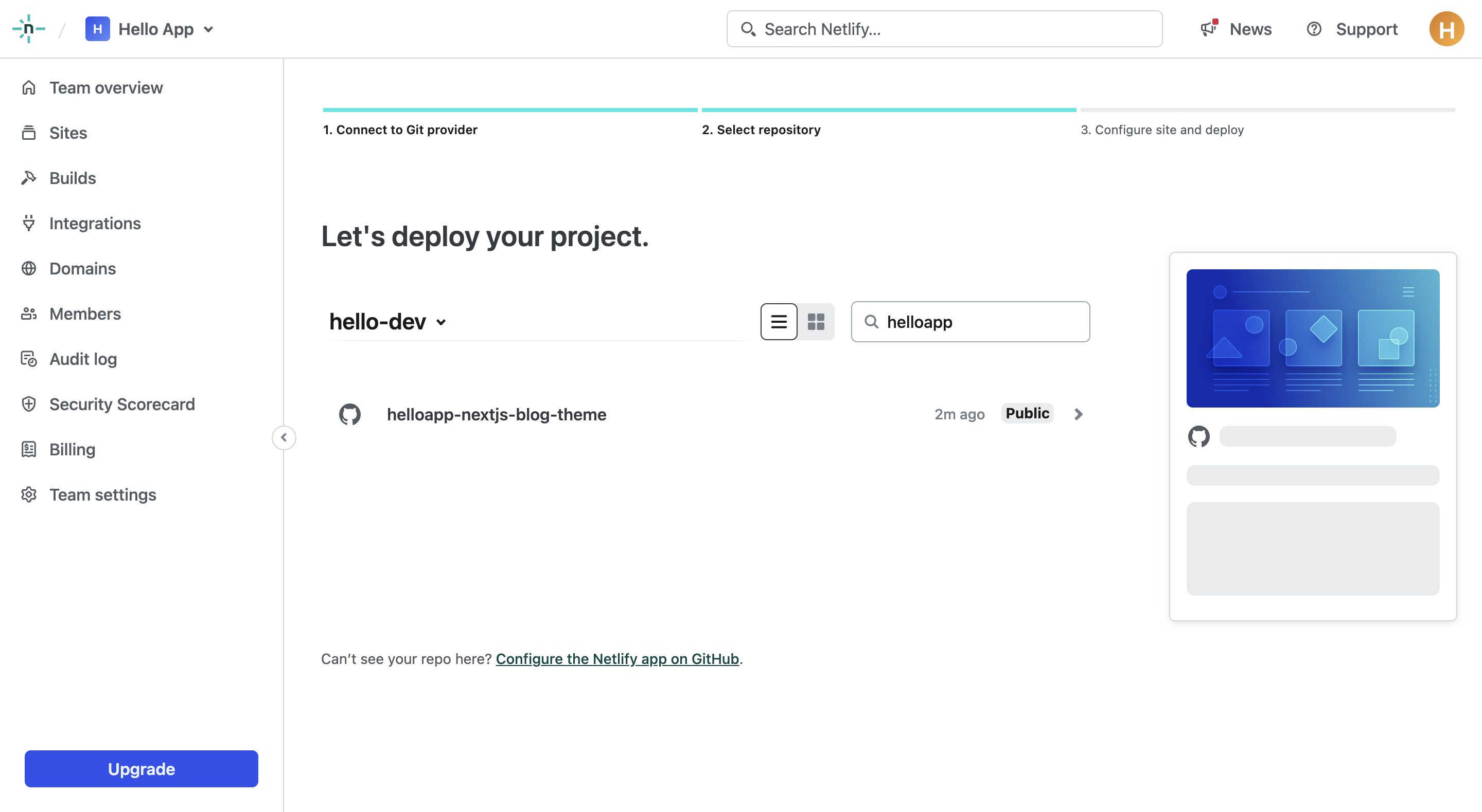 netlify deploy repos interface, desktop null fold screenshot