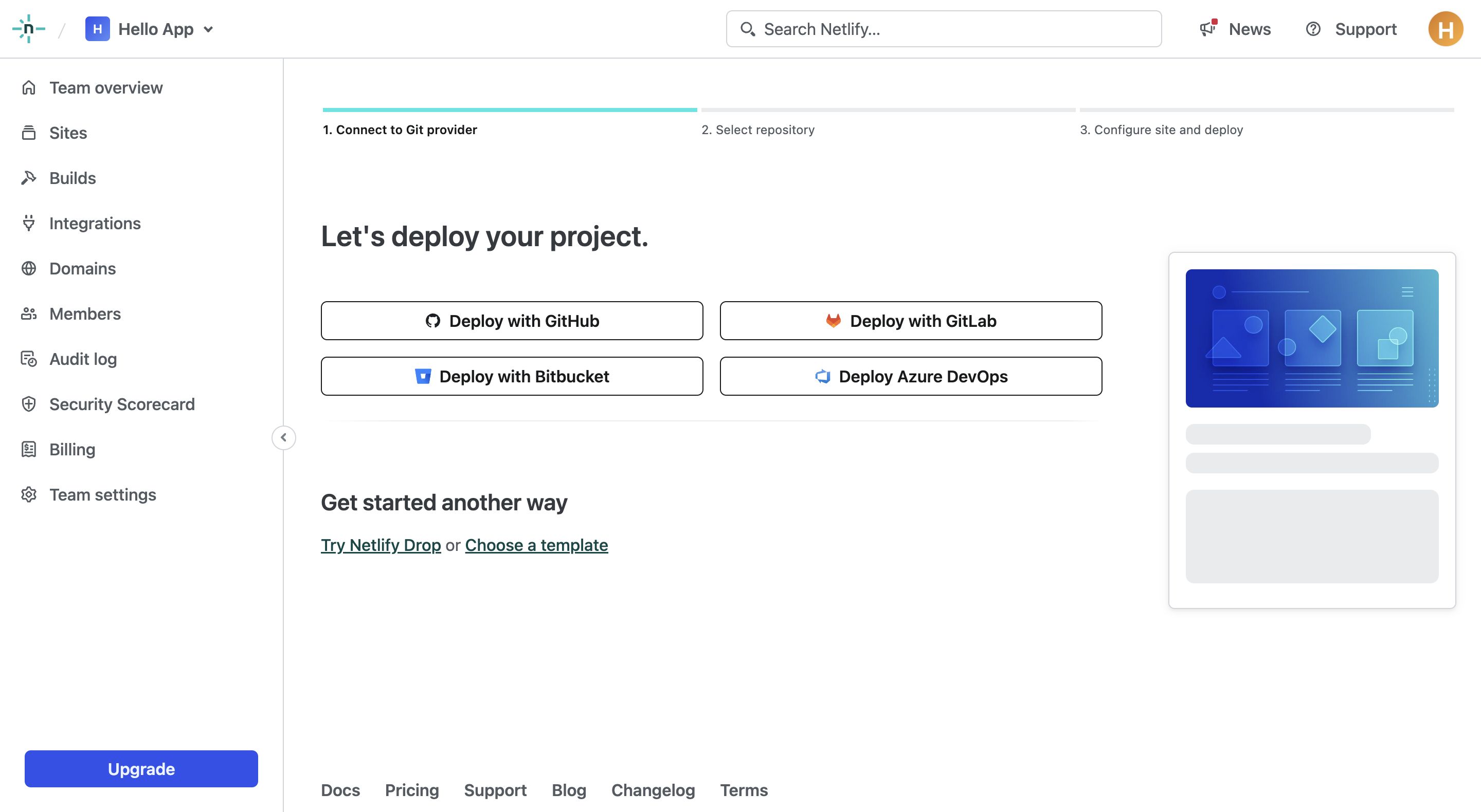 netlify deploy start interface, desktop null fold screenshot