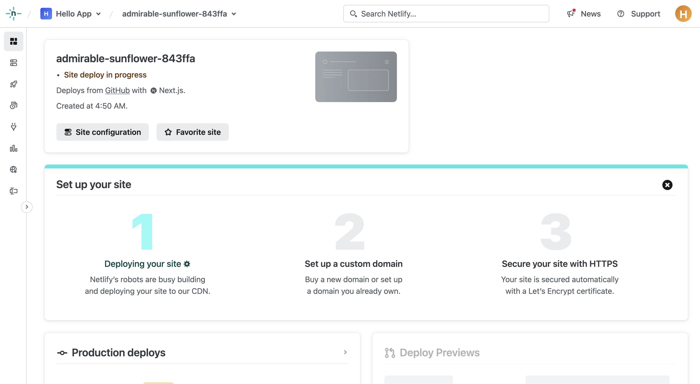 netlify project overview initial interface, desktop null fold screenshot