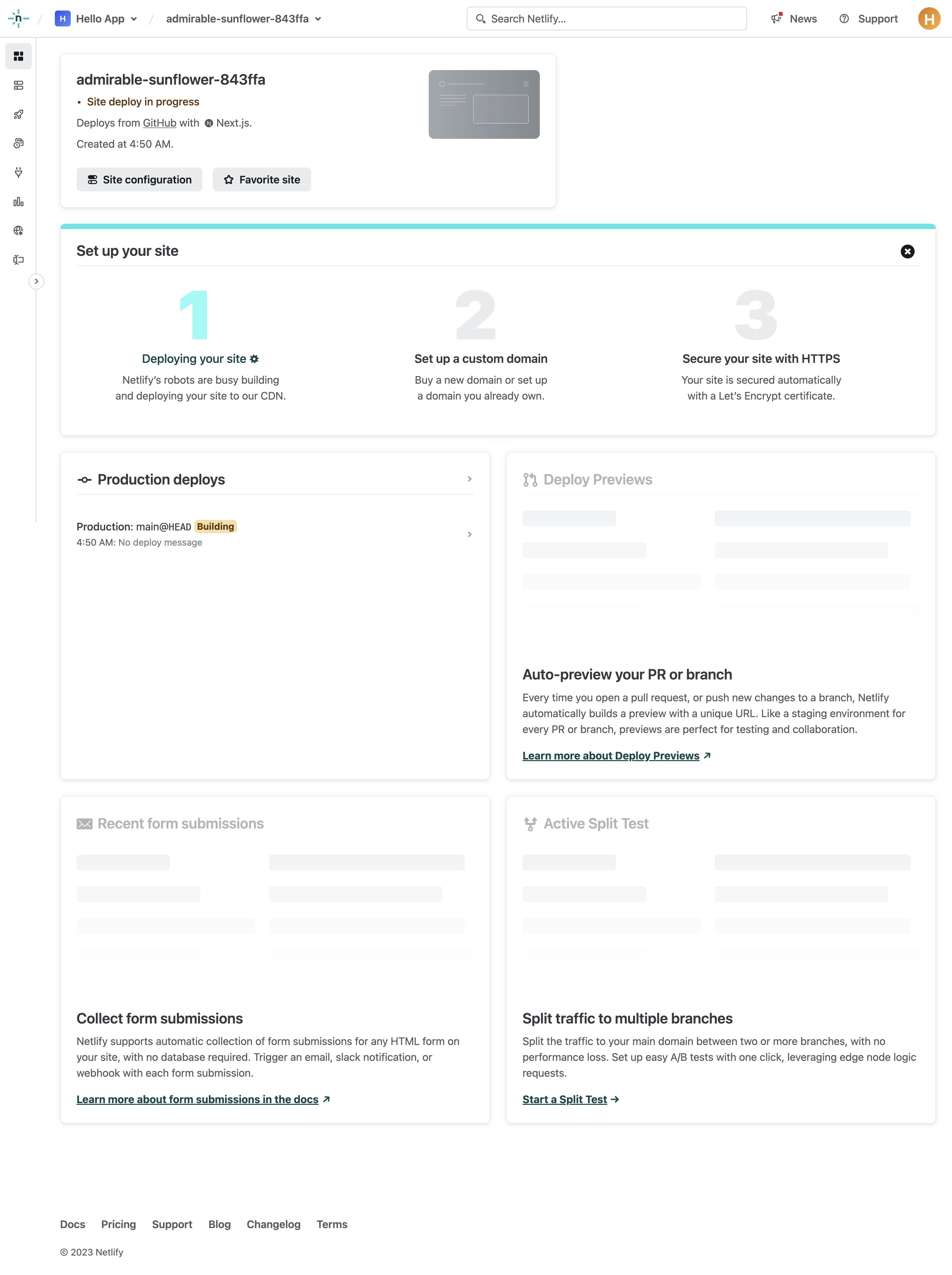 netlify project overview – initial interface, desktop light full screenshot
