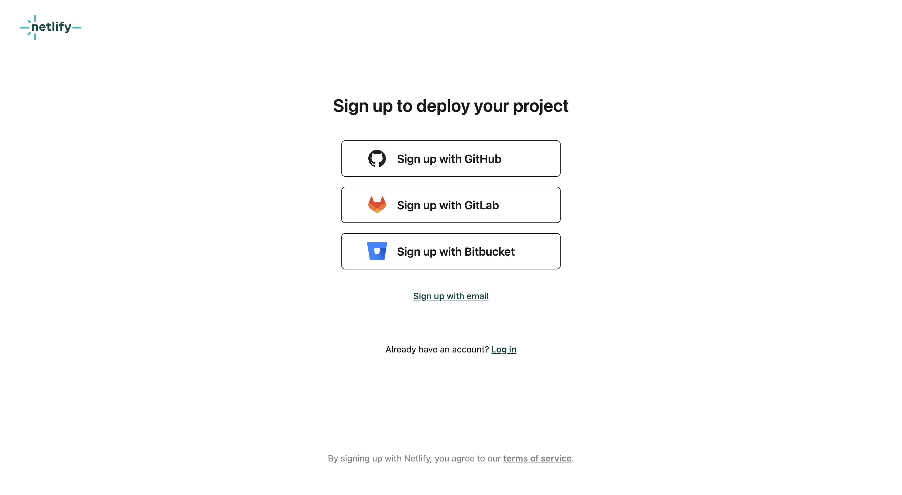 netlify signup interface, desktop light full screenshot