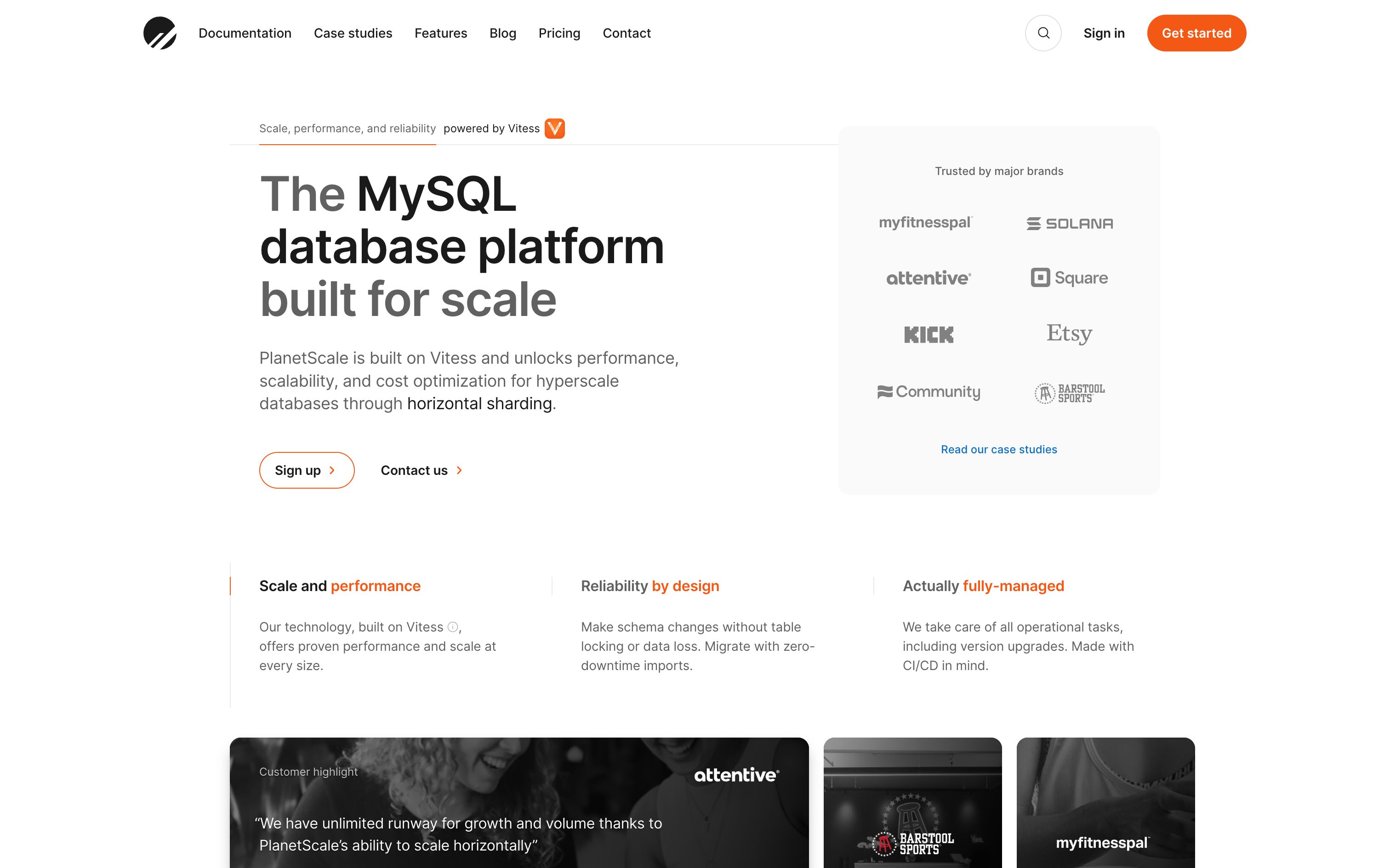 planetscale landing interface, desktop light fold screenshot