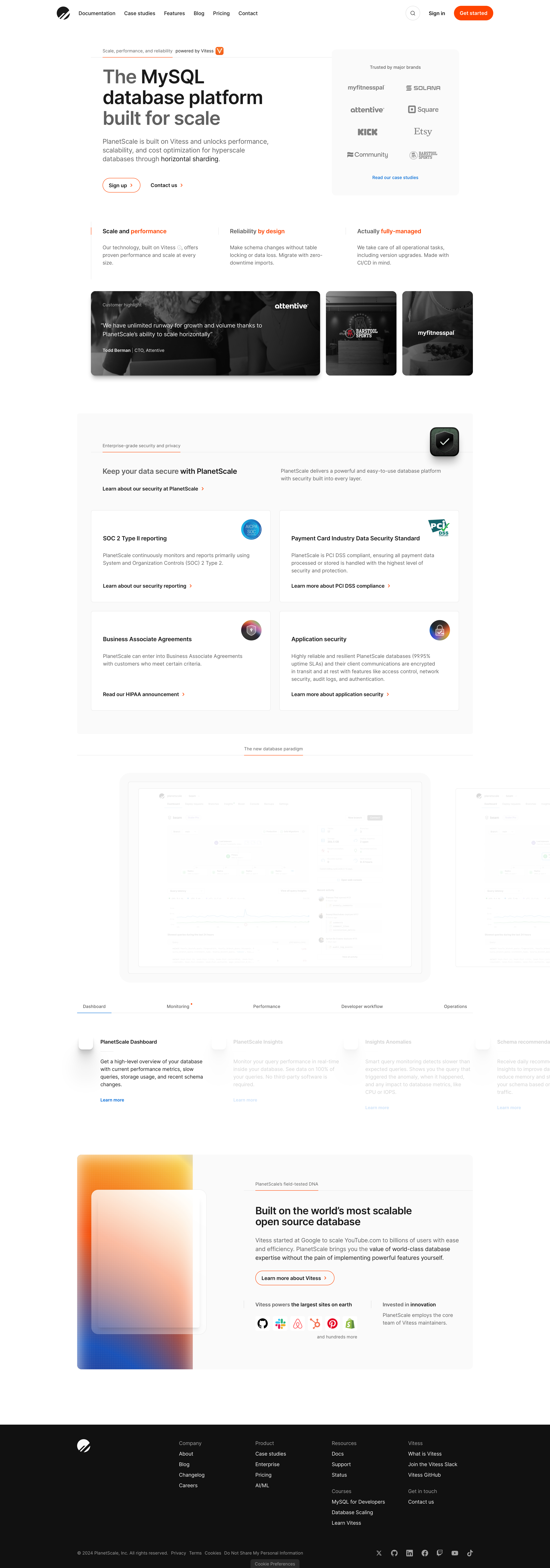 planetscale landing interface, desktop light full screenshot