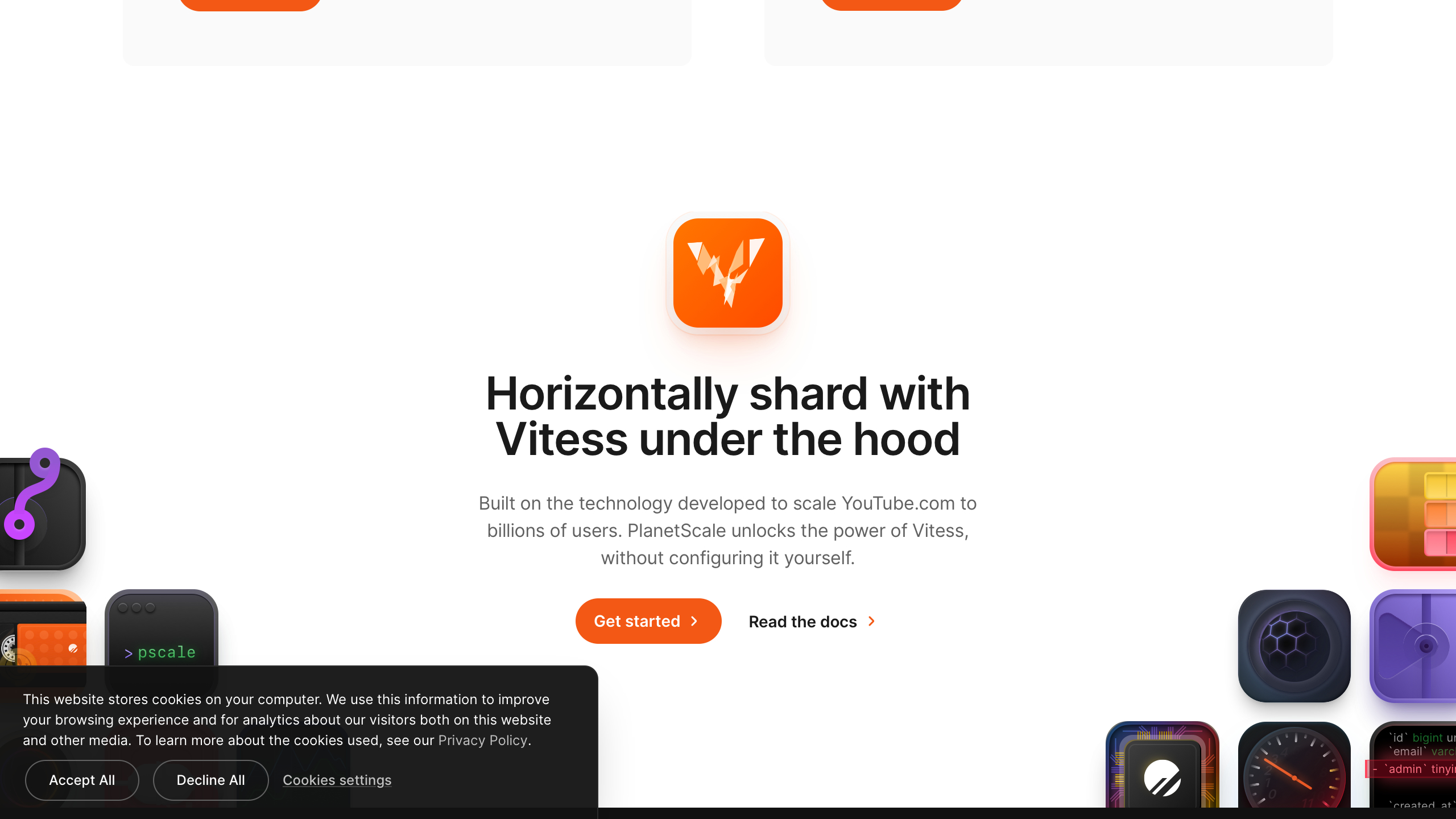 planetscale sharding interface, desktop light stack screenshot