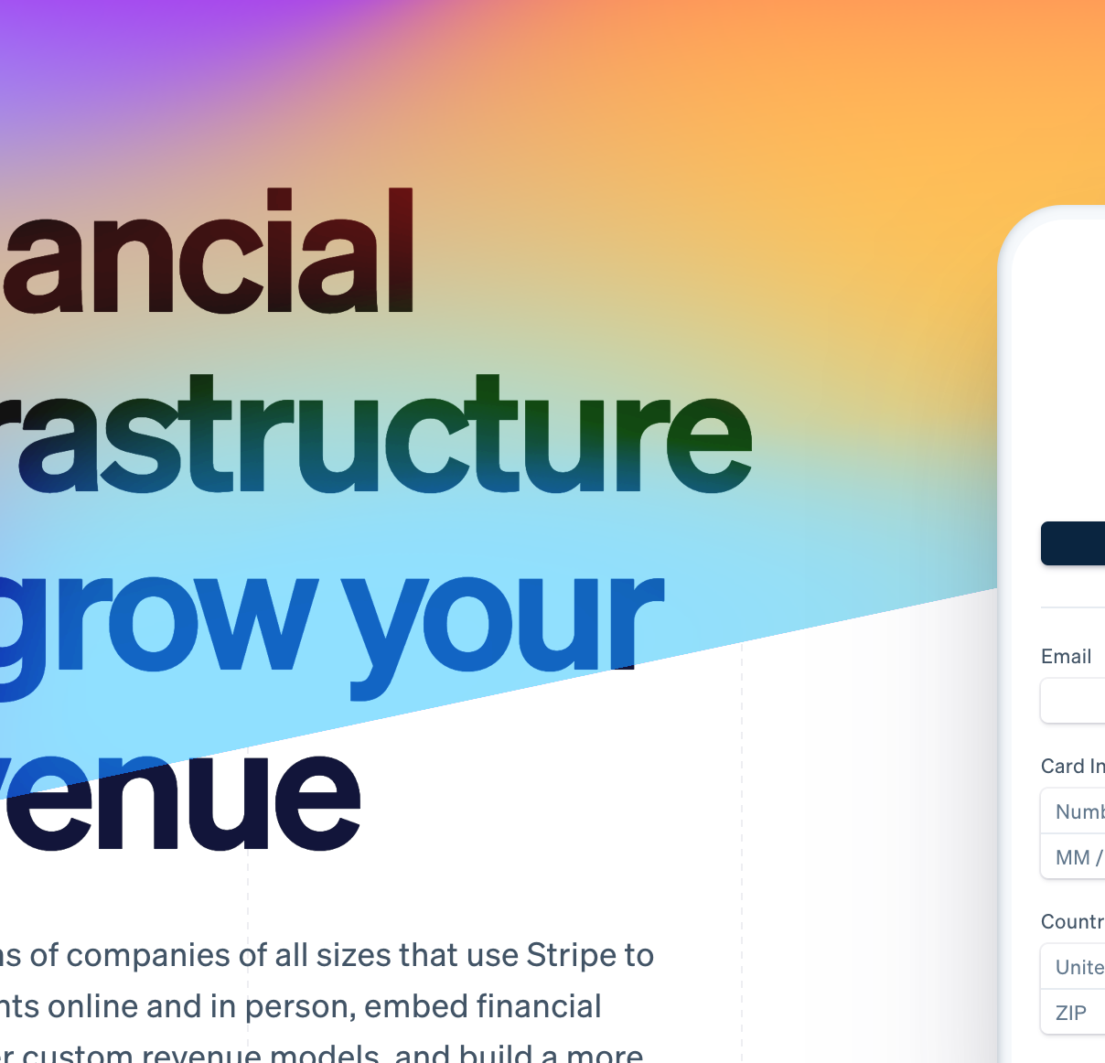 stripe landing – solutions nav menu interface, desktop light component screenshot