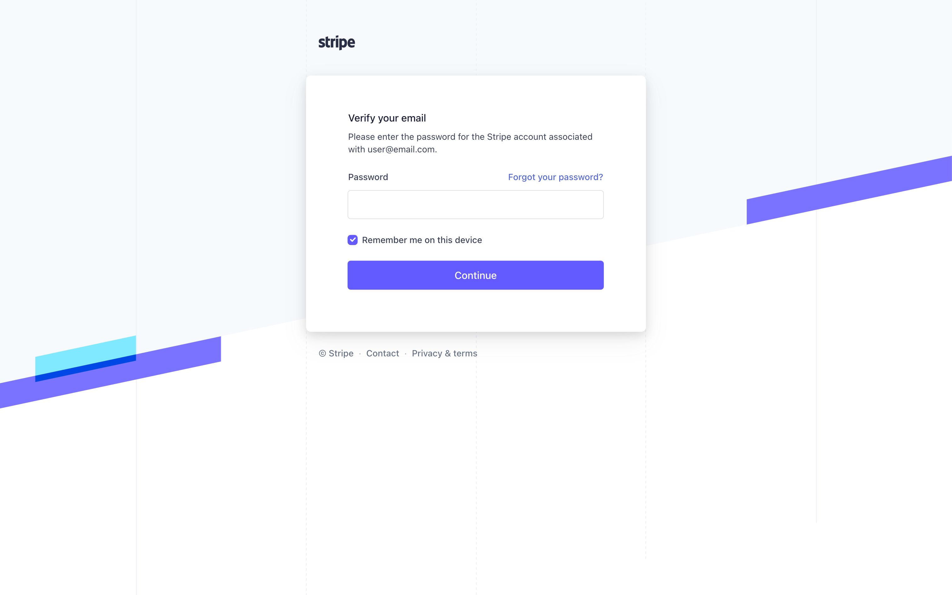stripe confirm email interface, desktop light fold screenshot