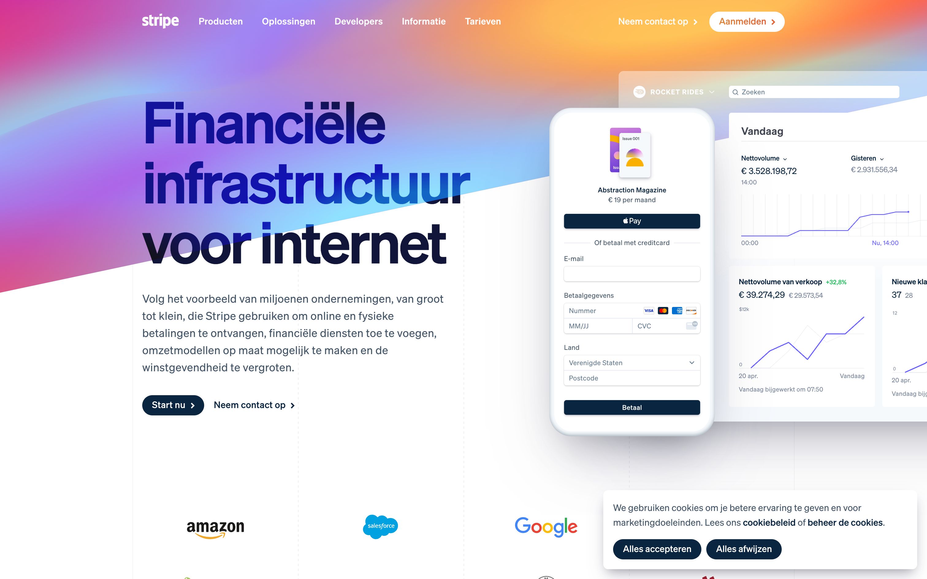 stripe landing interface, desktop light fold screenshot