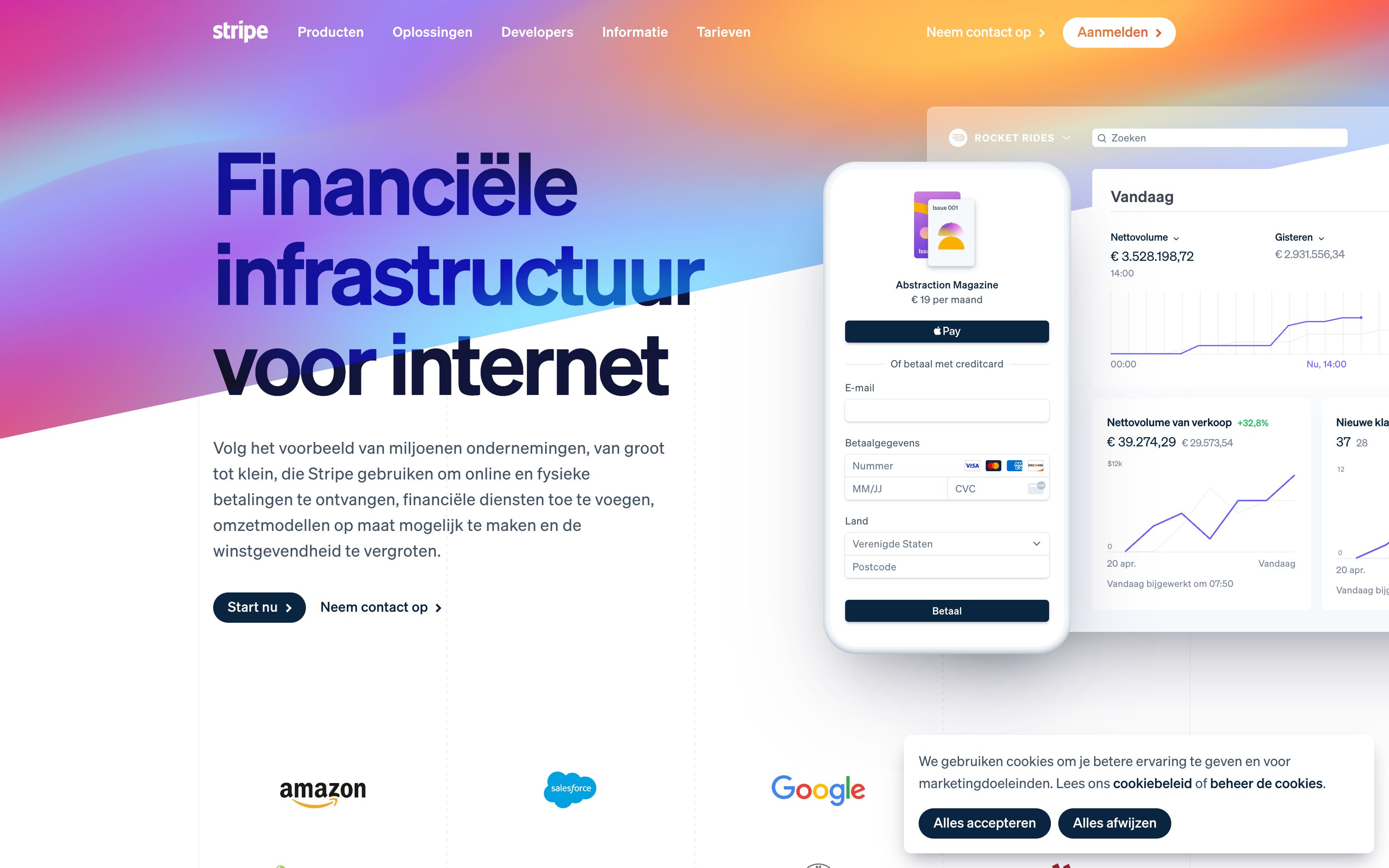 stripe landing interface, desktop light fold screenshot