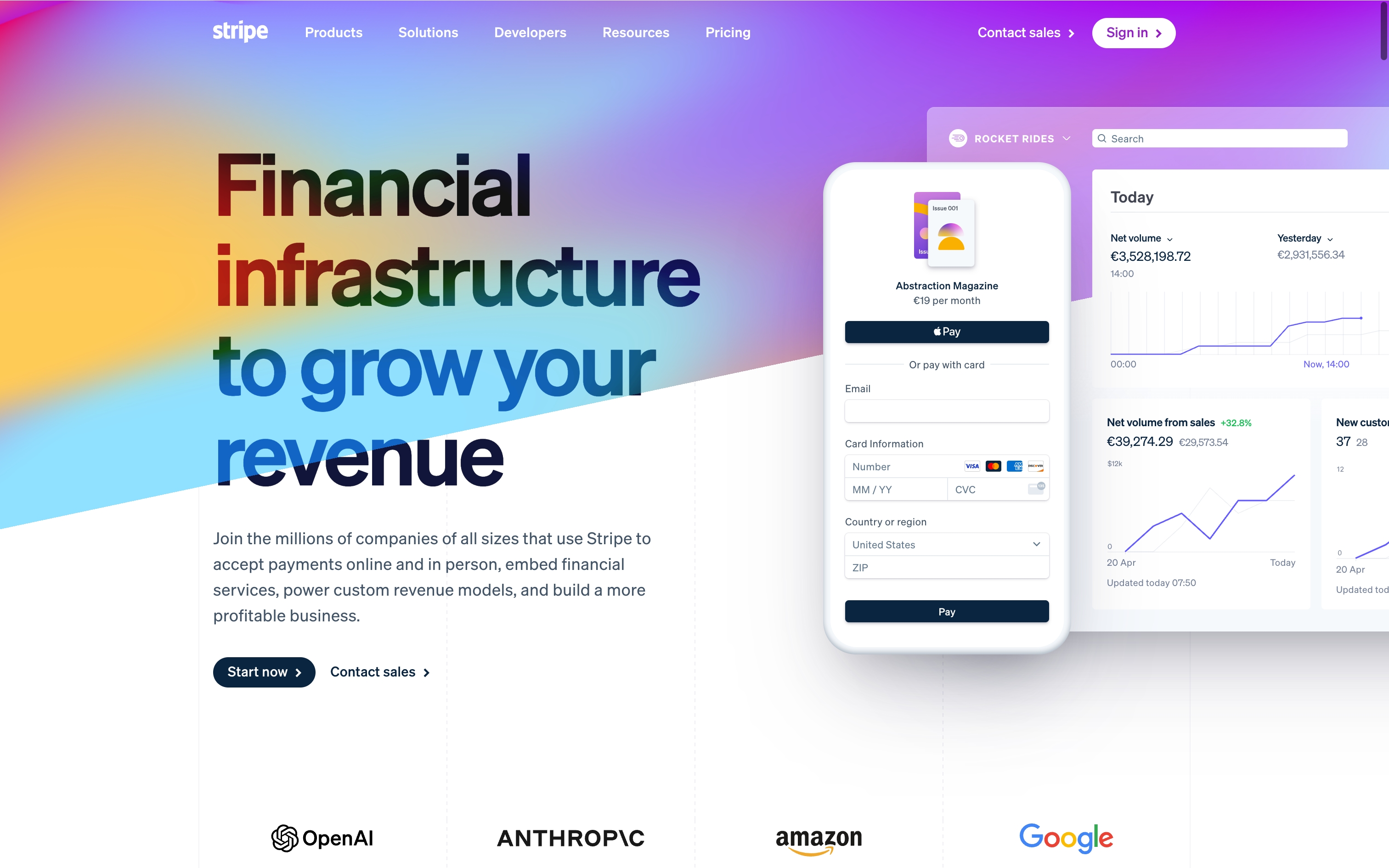 stripe landing interface, desktop light full screenshot