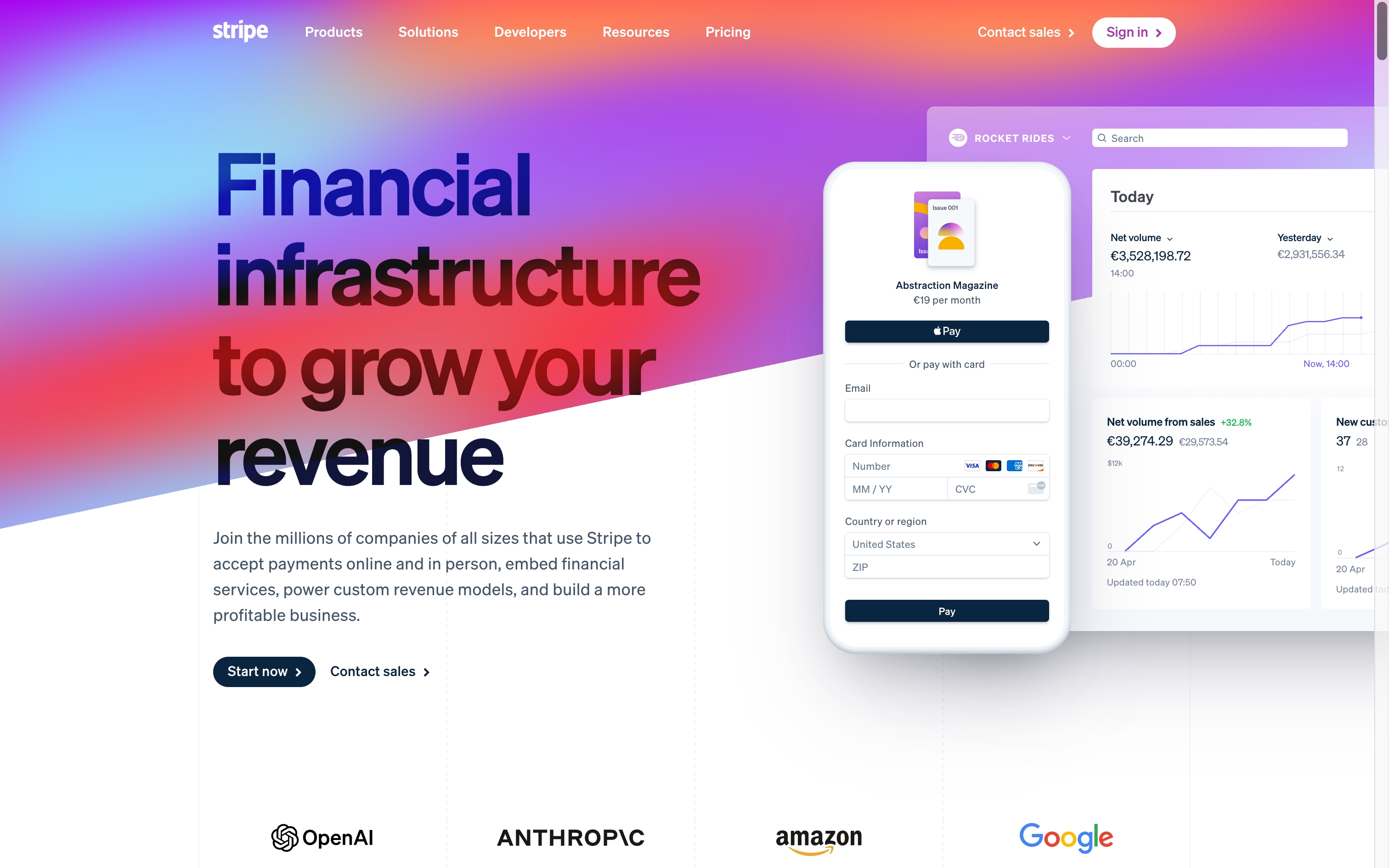 stripe landing interface, desktop light full screenshot