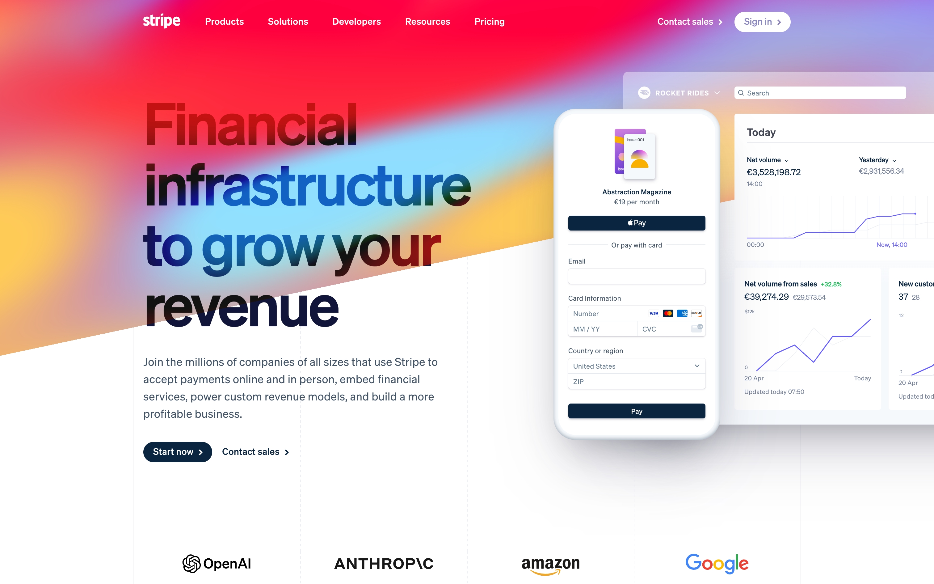 stripe landing interface, desktop light full screenshot