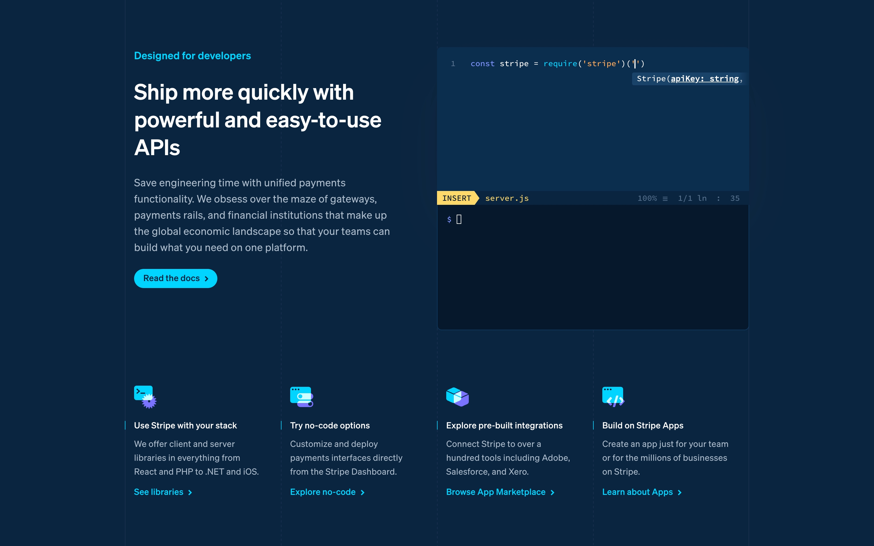 stripe landing interface, desktop light full screenshot