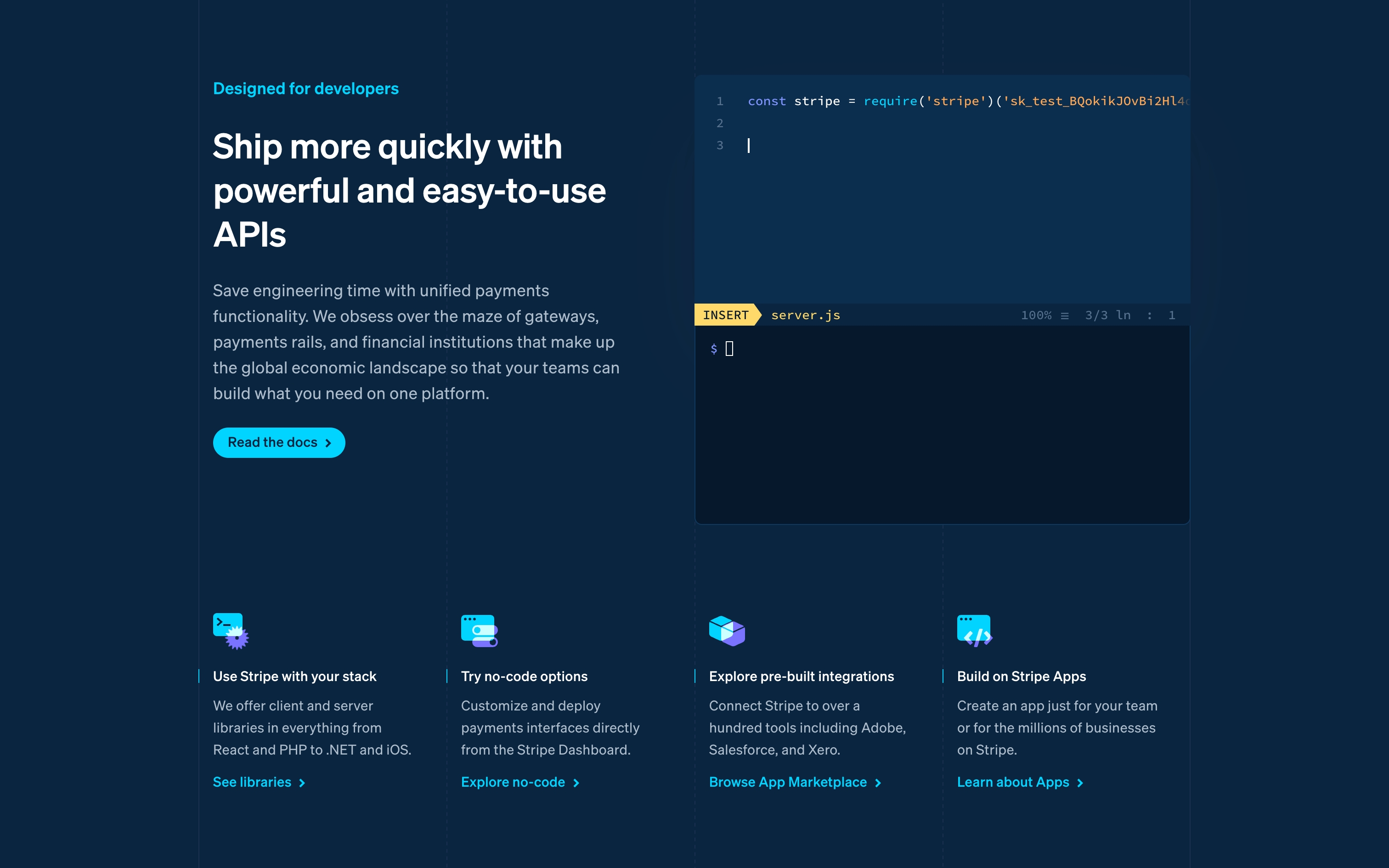 stripe landing interface, desktop light full screenshot