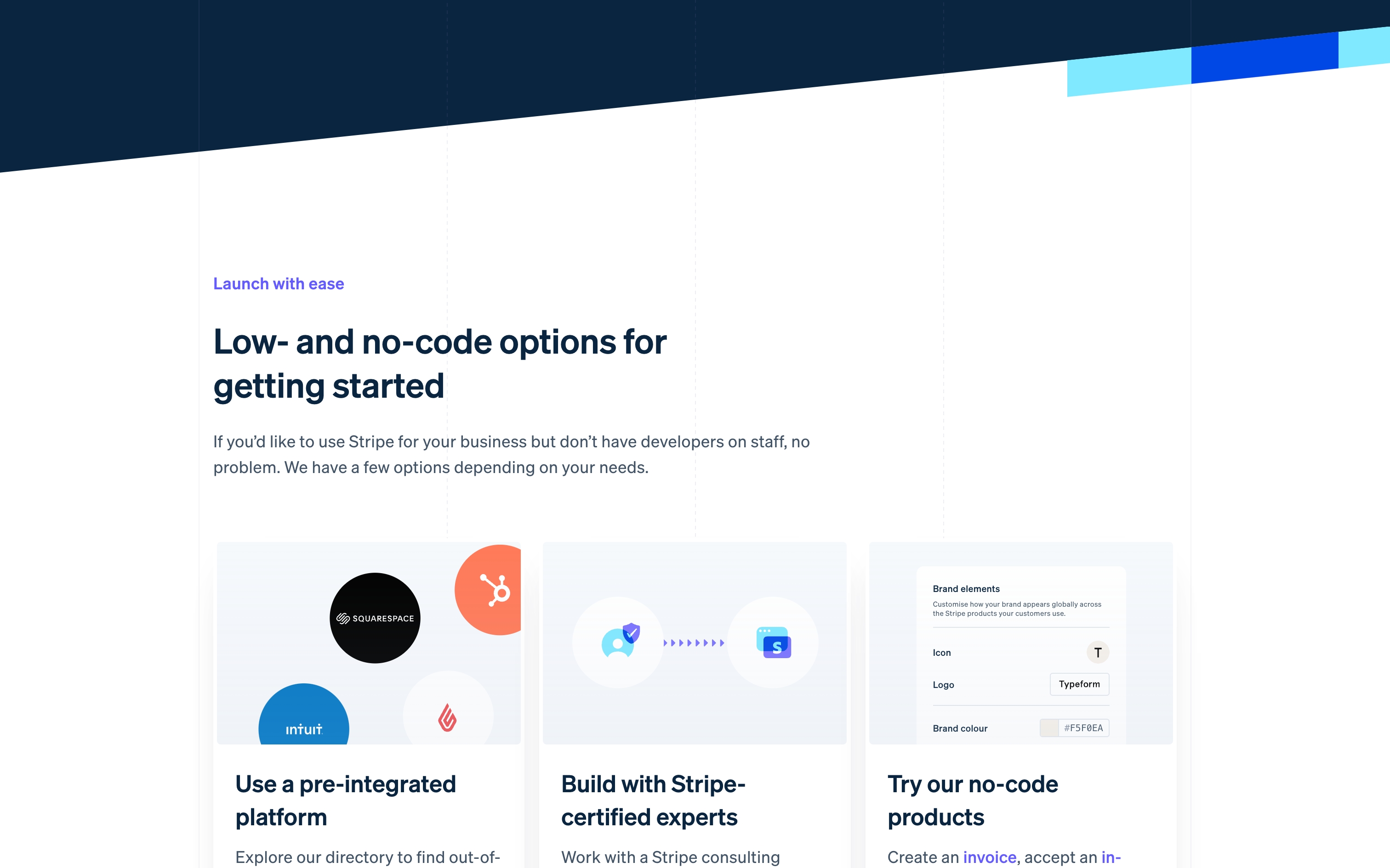 stripe landing interface, desktop light full screenshot