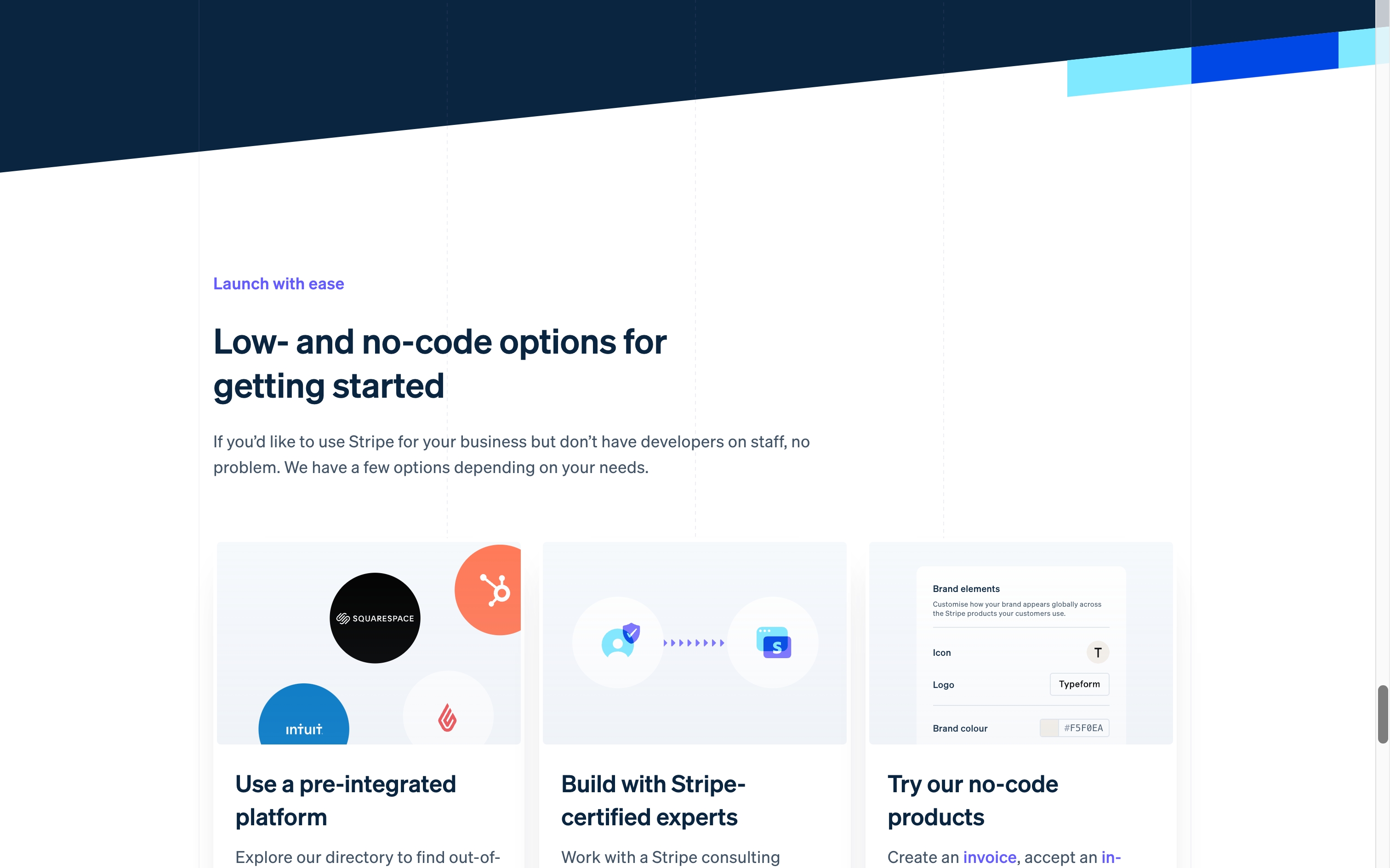 stripe landing interface, desktop light full screenshot